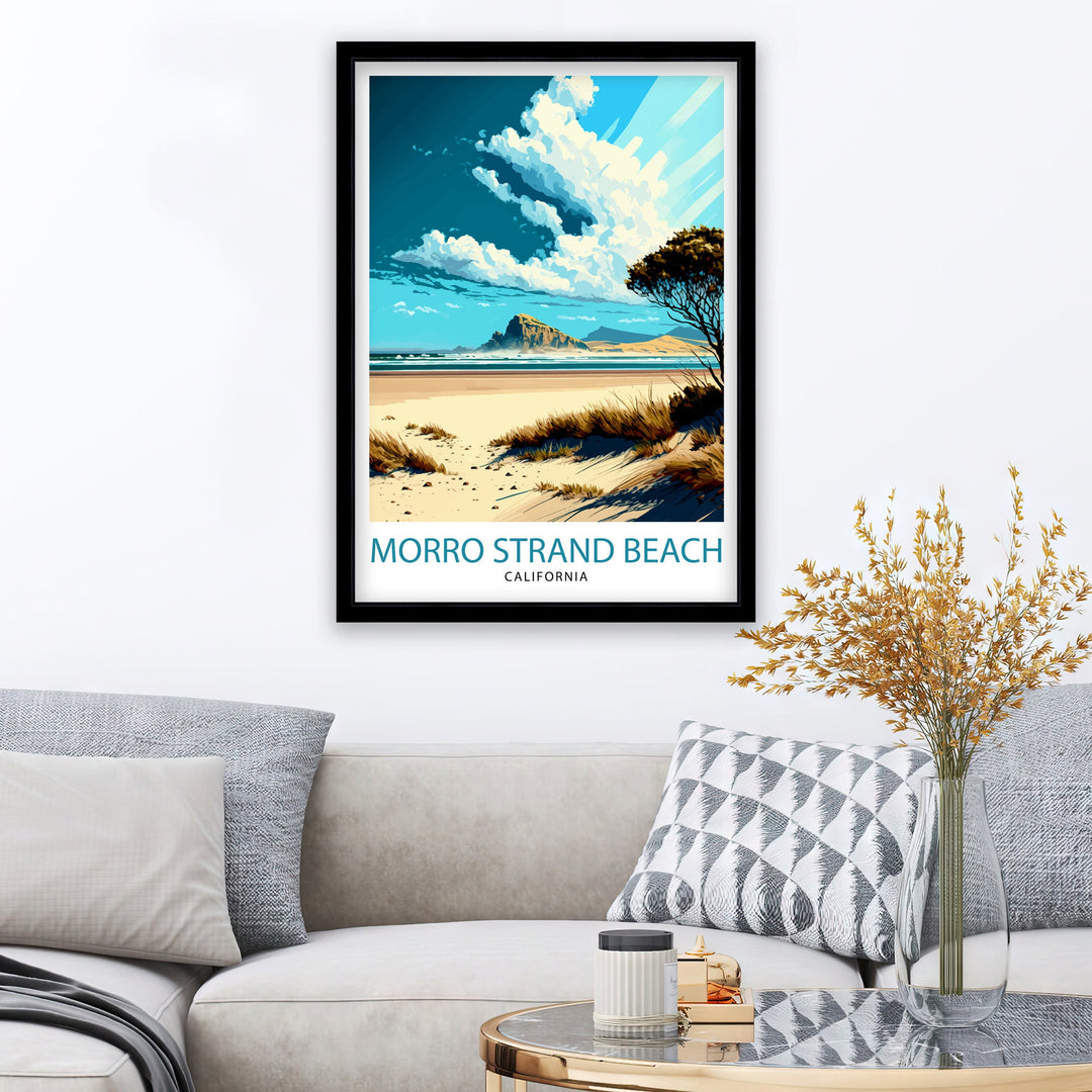 Morro Strand California Travel Print| Morro Bay Wall Art Coastal Living Decor Morro Strand Beach Illustration California Travel Poster