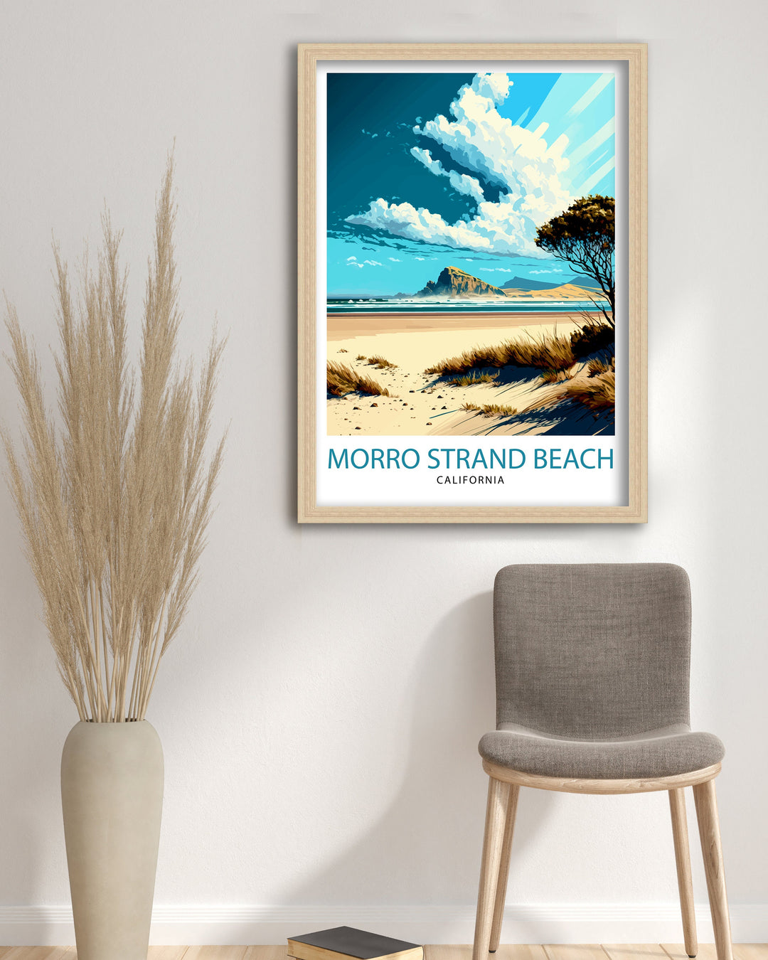 Morro Strand California Travel Print| Morro Bay Wall Art Coastal Living Decor Morro Strand Beach Illustration California Travel Poster