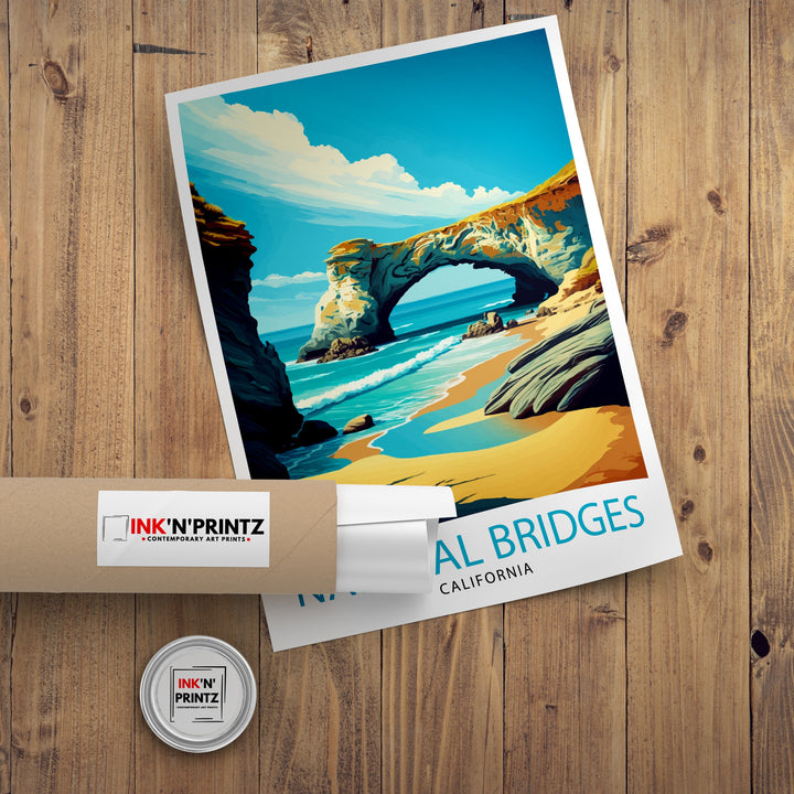 Natural Bridges California Travel Print| Poster Coastal Wall Art Decor for Beach Lovers Santa Cruz Beach Home Decor California Coastline