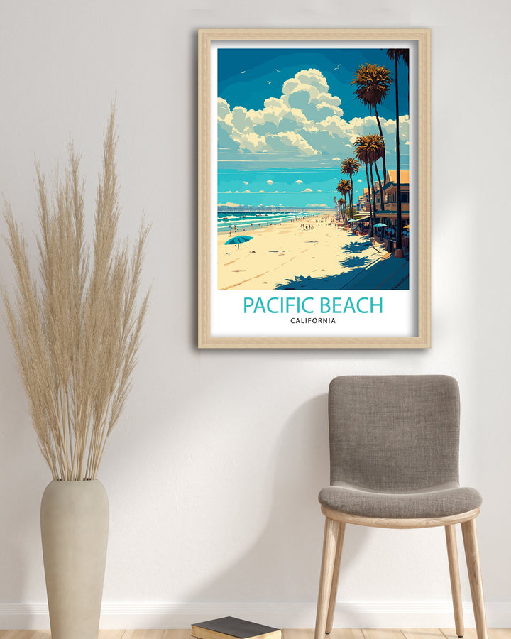 Pacific Beach California Travel Print| Wall Decor Pacific Beach California Illustration Travel Poster Gift For Pacific Beach California Home