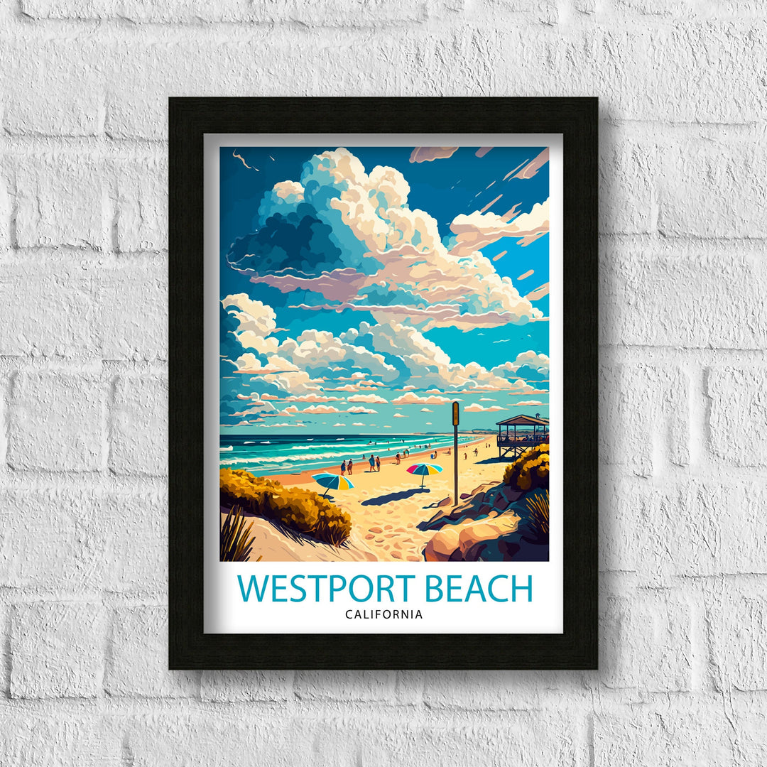 Westport Beach California Travel Print| Westport Beach Wall Art Westport Beach Decor Westport Beach Illustration Travel Poster Gift