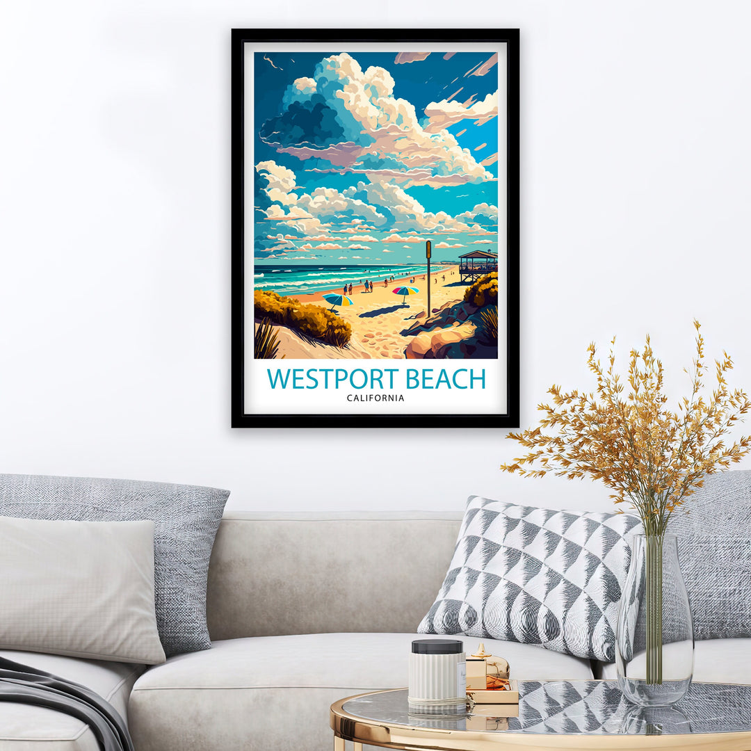 Westport Beach California Travel Print| Westport Beach Wall Art Westport Beach Decor Westport Beach Illustration Travel Poster Gift