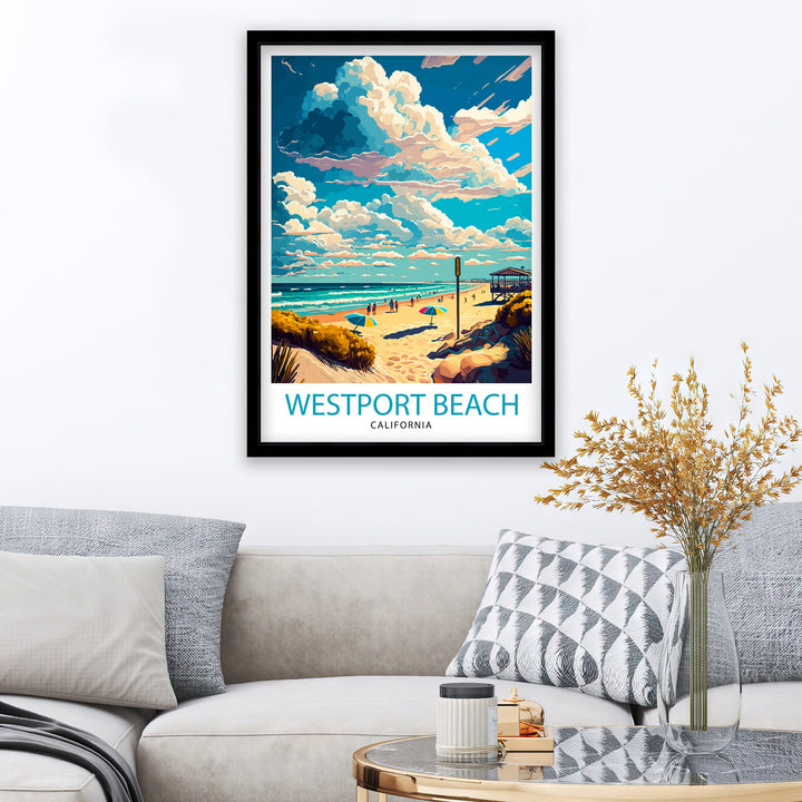 Westport Beach California Travel Print| Westport Beach Wall Art Westport Beach Decor Westport Beach Illustration Travel Poster Gift