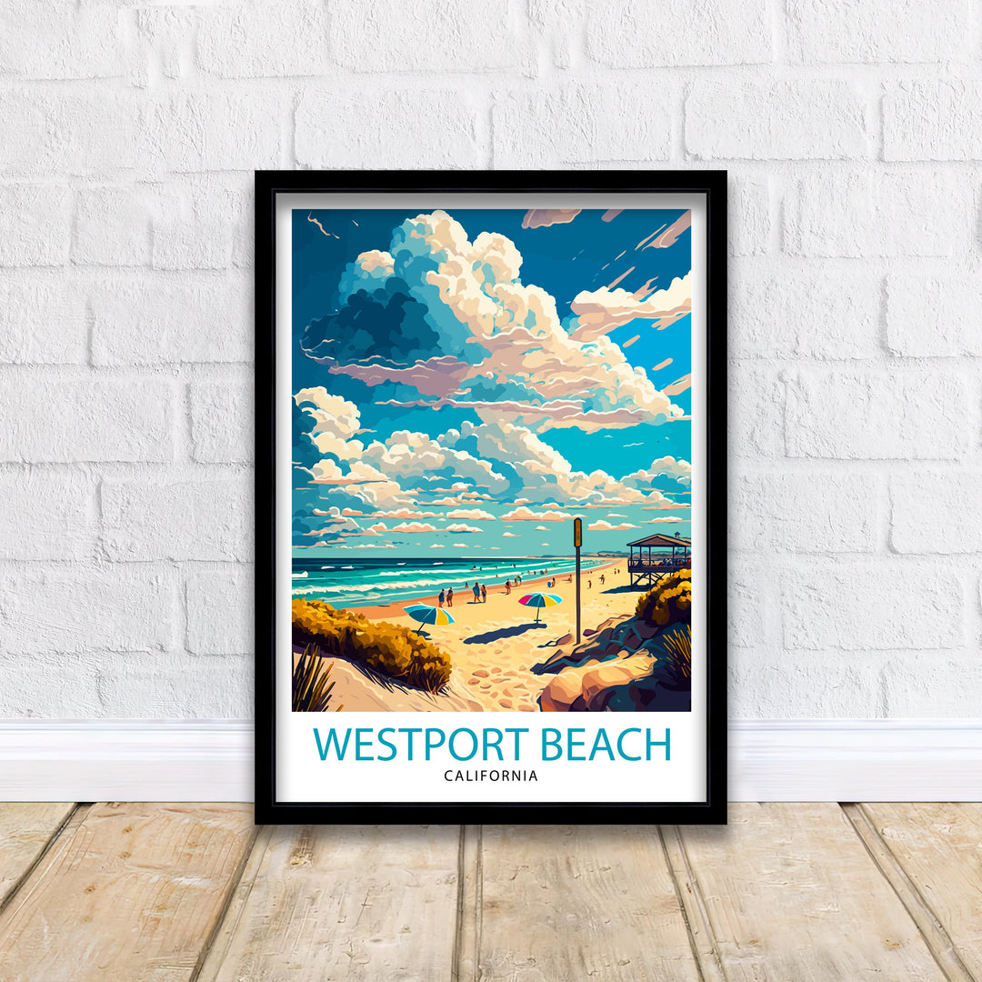 Westport Beach California Travel Print| Westport Beach Wall Art Westport Beach Decor Westport Beach Illustration Travel Poster Gift
