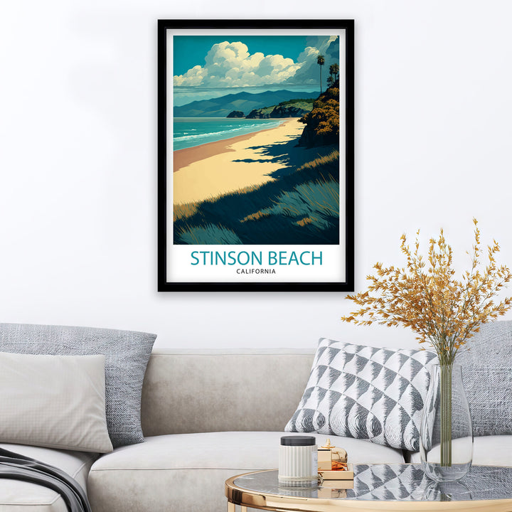 Stinson Beach California Travel Print| Wall Decor Home Living Decor Illustration Travel Poster Gift for Stinson Beach California Home Decor