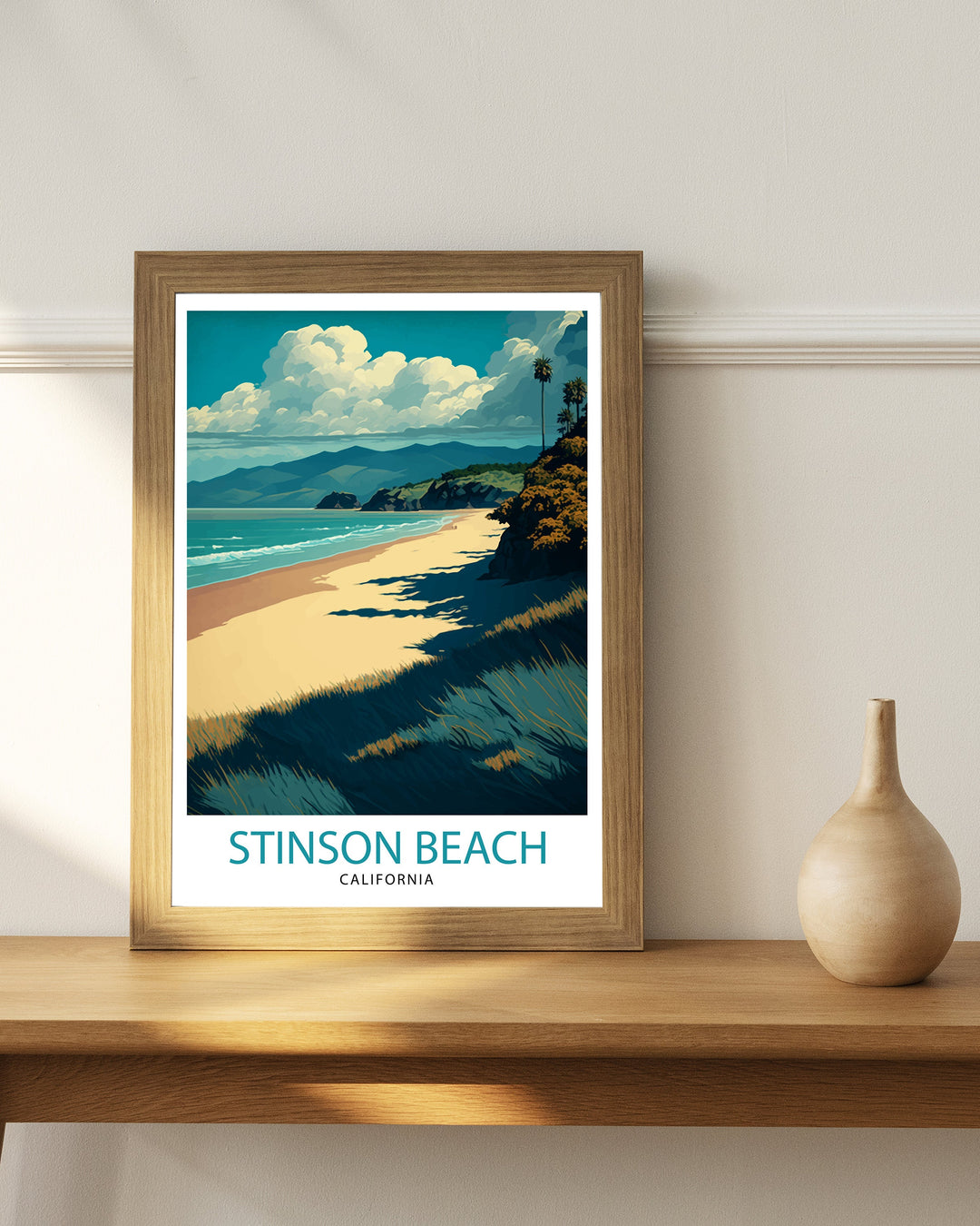 Stinson Beach California Travel Print| Wall Decor Home Living Decor Illustration Travel Poster Gift for Stinson Beach California Home Decor
