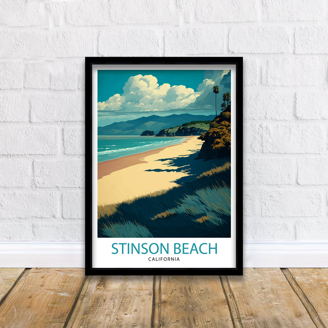 Stinson Beach California Travel Print| Wall Decor Home Living Decor Illustration Travel Poster Gift for Stinson Beach California Home Decor