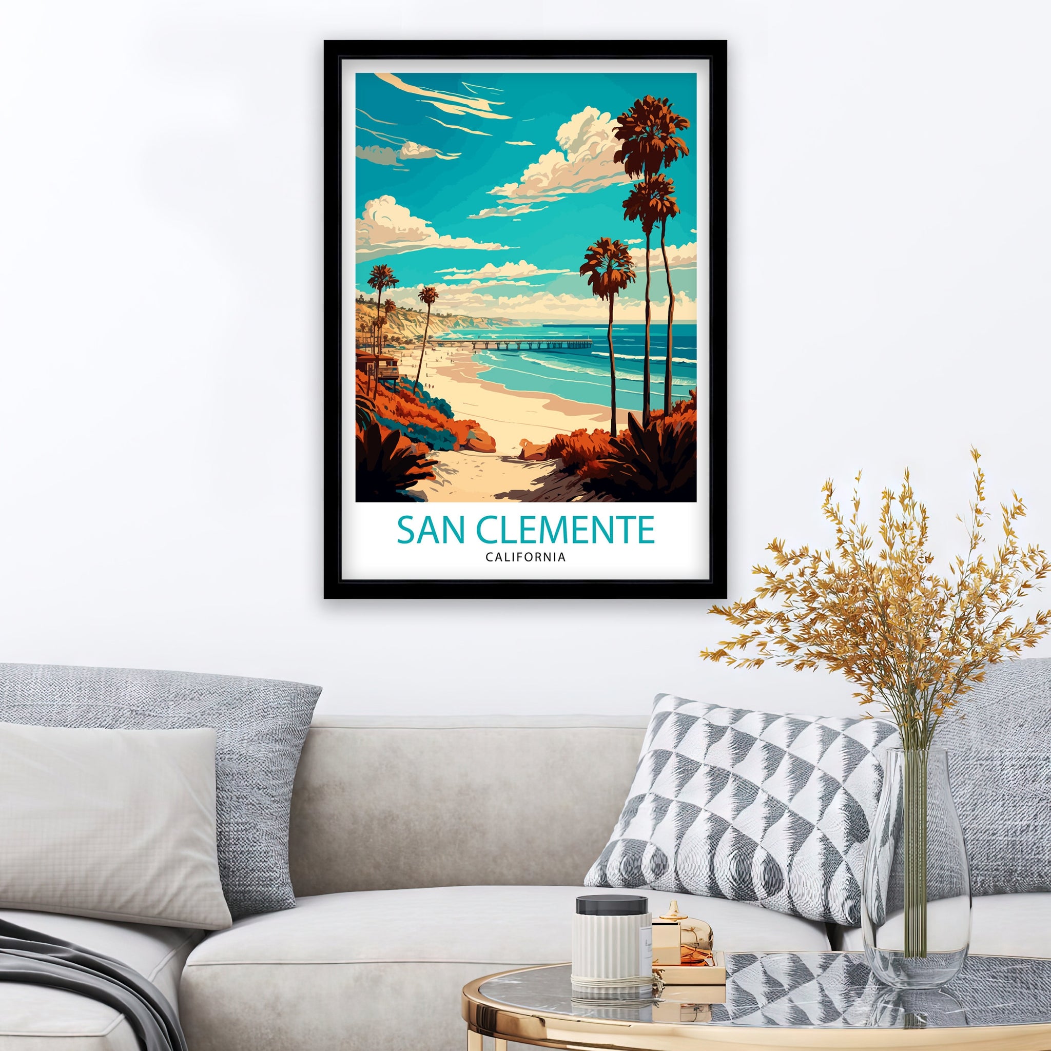 San Clemente Beach California Travel Print| Poster Coastal Wall Decor Surfing Art Home Living Decor California Illustration Travel