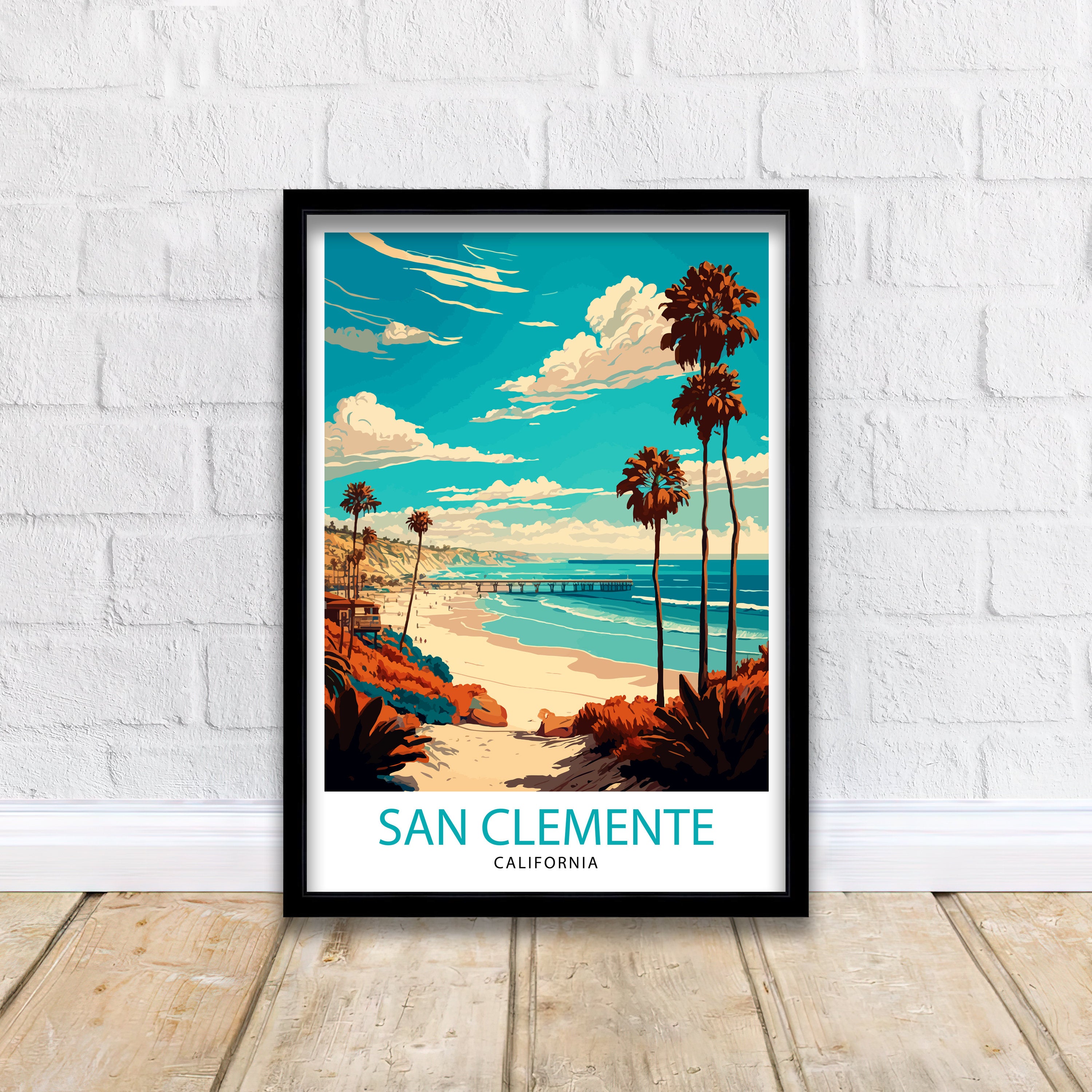 San Clemente Beach California Travel Print| Poster Coastal Wall Decor Surfing Art Home Living Decor California Illustration Travel