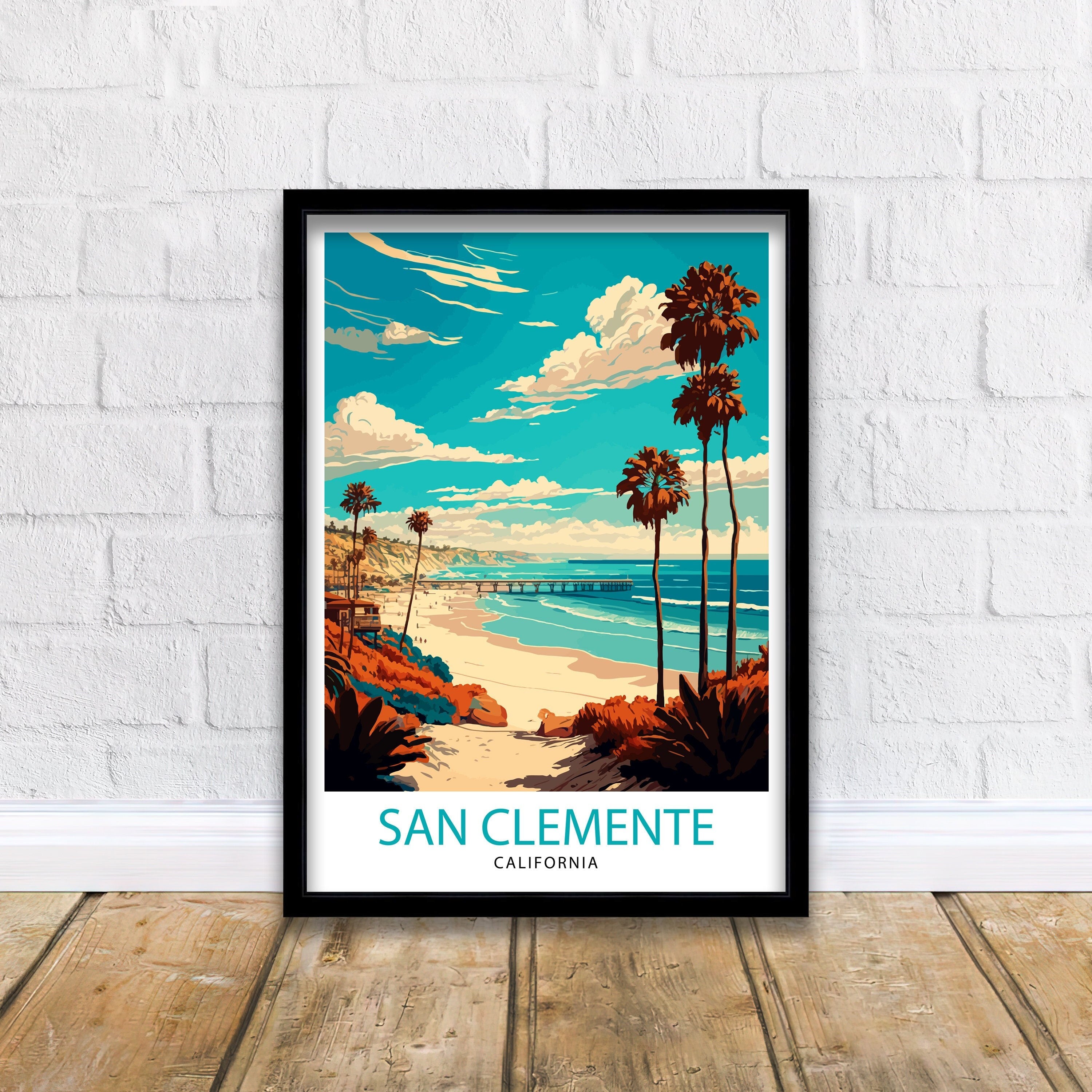San Clemente Beach California Travel Print| Poster Coastal Wall Decor Surfing Art Home Living Decor California Illustration Travel