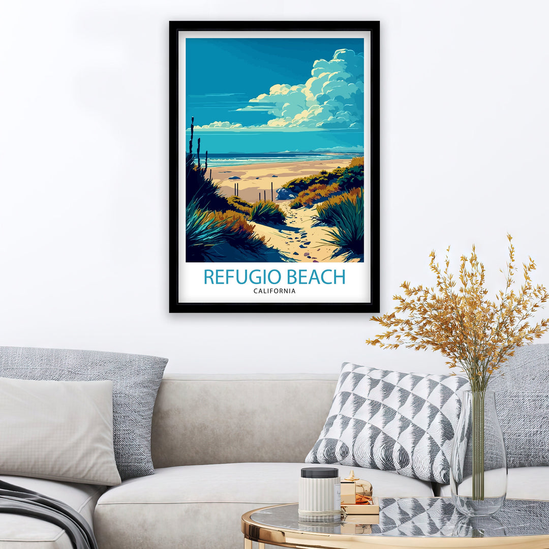 Refugio State Beach California Travel Print| Refugio Wall Decor Refugio Home Living Decor Refugio Beach Illustration Travel Poster Gift