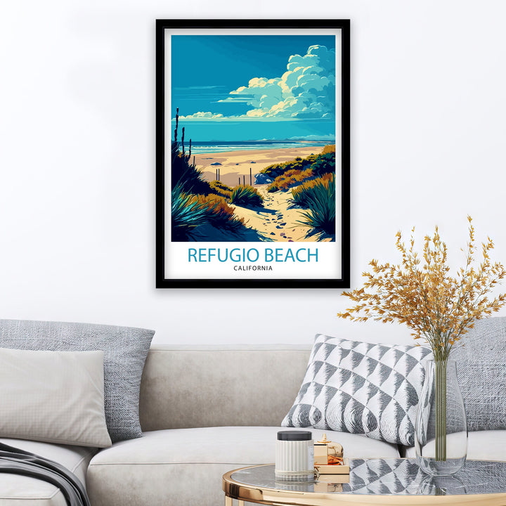 Refugio State Beach California Travel Print| Refugio Wall Decor Refugio Home Living Decor Refugio Beach Illustration Travel Poster Gift