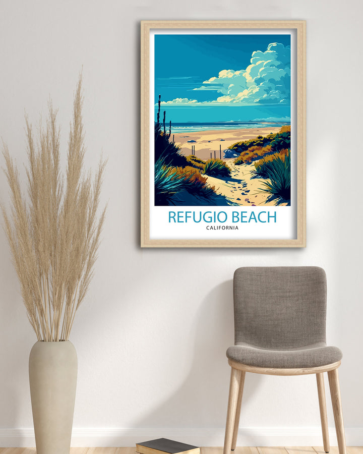 Refugio State Beach California Travel Print| Refugio Wall Decor Refugio Home Living Decor Refugio Beach Illustration Travel Poster Gift