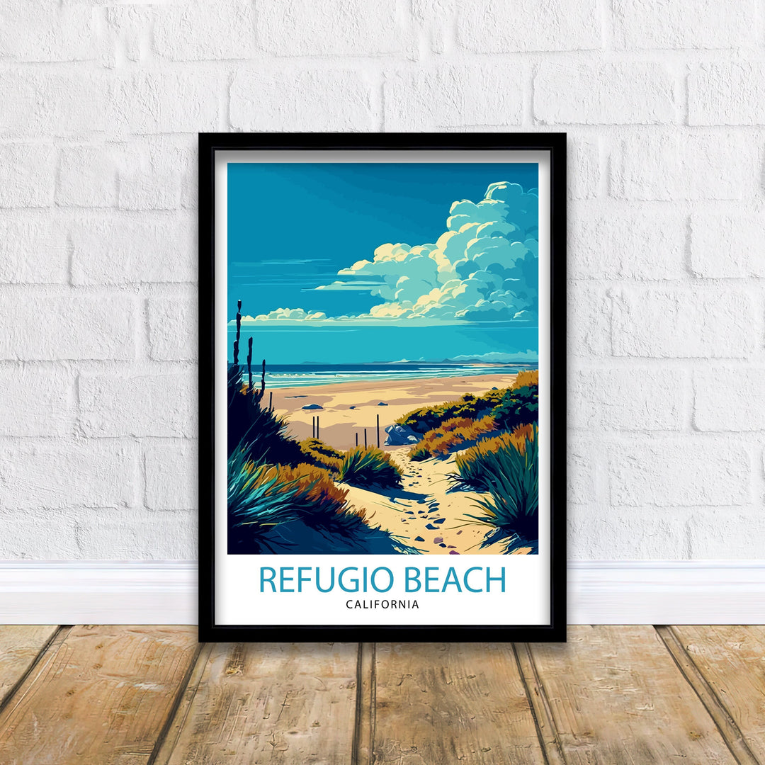 Refugio State Beach California Travel Print| Refugio Wall Decor Refugio Home Living Decor Refugio Beach Illustration Travel Poster Gift