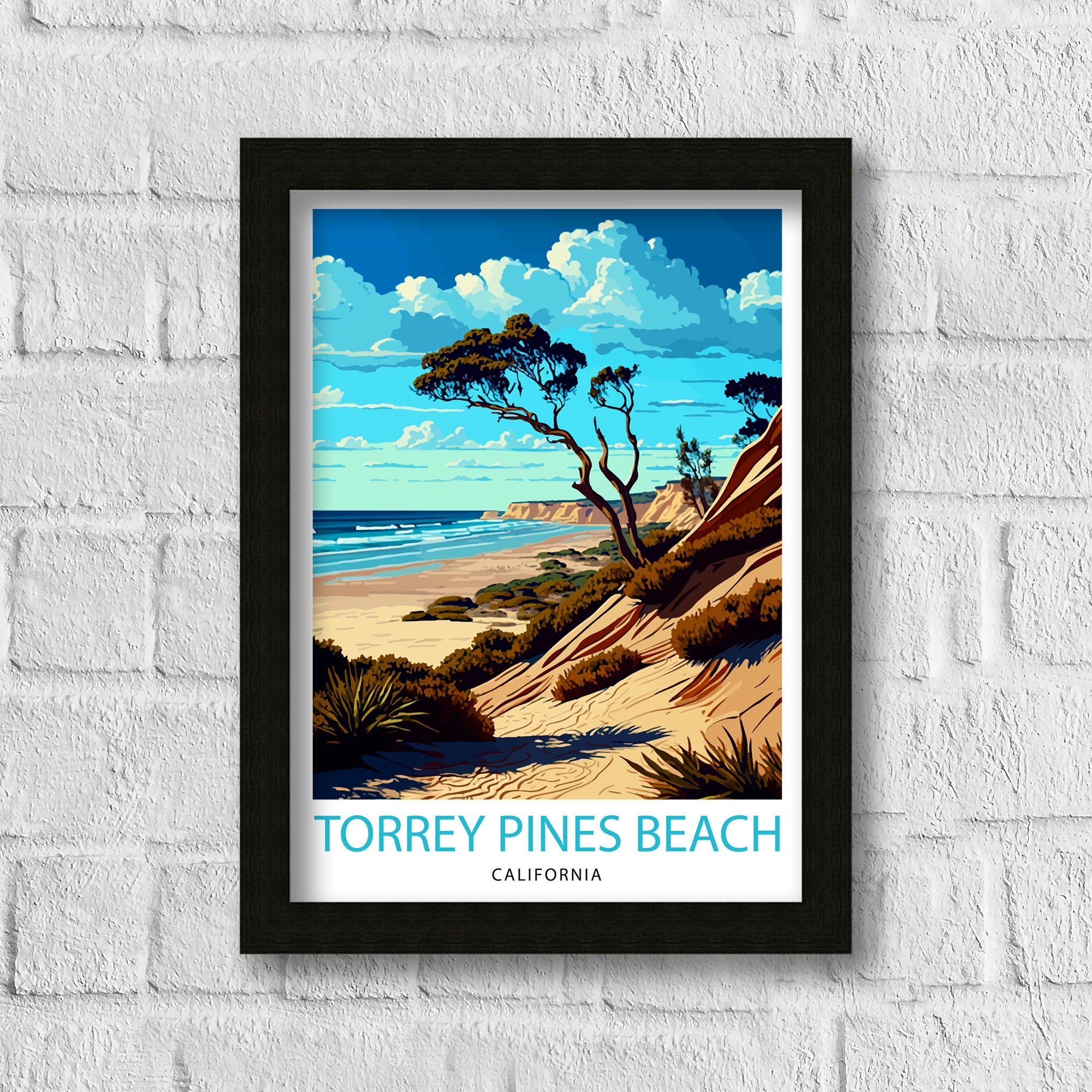 Torrey Pines Beach California Travel Print| Torrey Pines Wall Decor Torrey Pines Home Living Decor Torrey Pines Illustration Travel Poster