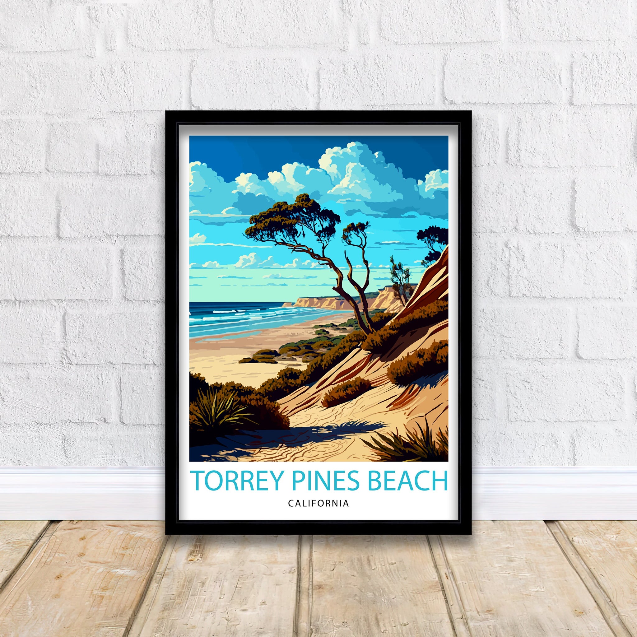 Torrey Pines Beach California Travel Print| Torrey Pines Wall Decor Torrey Pines Home Living Decor Torrey Pines Illustration Travel Poster