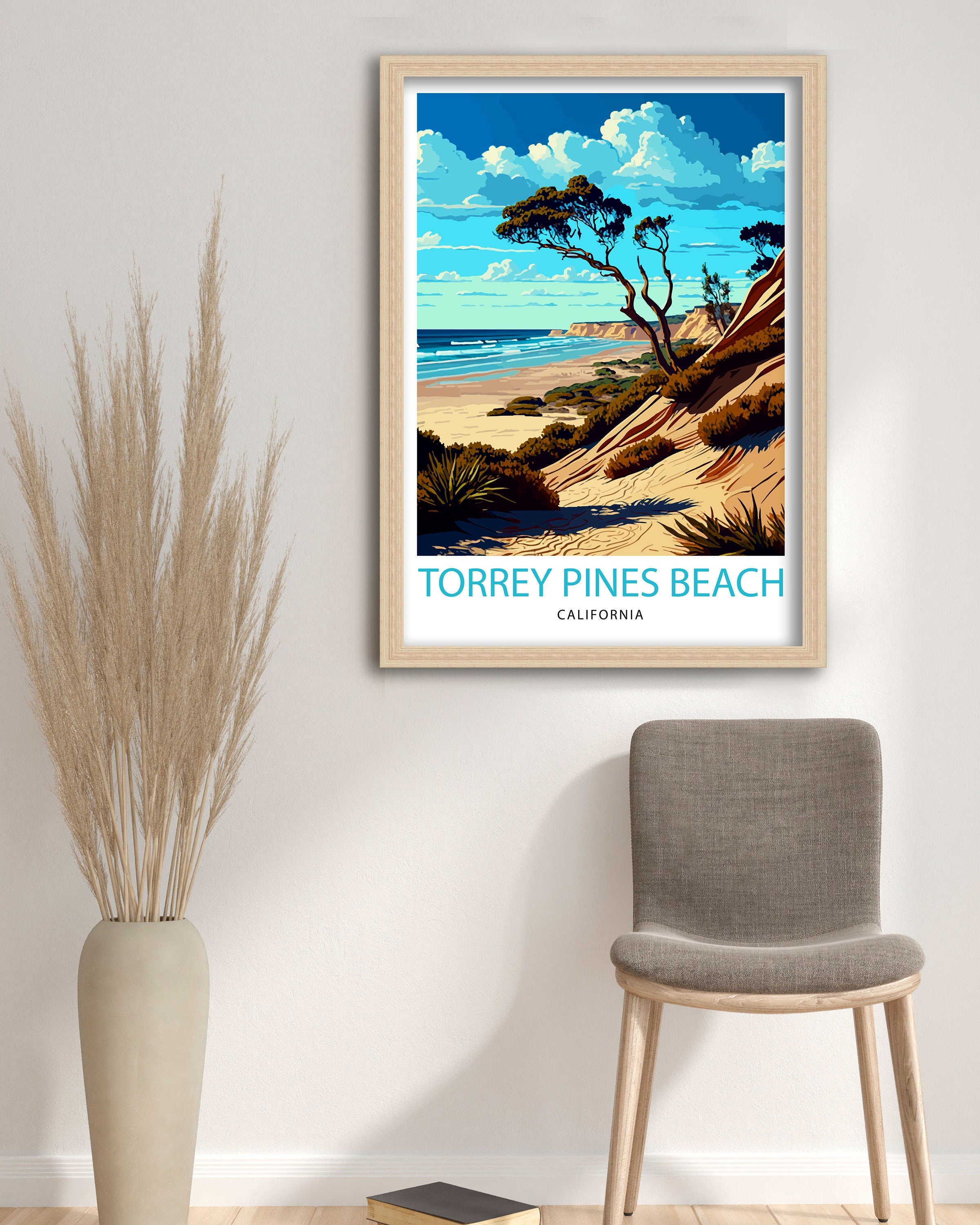 Torrey Pines Beach California Travel Print| Torrey Pines Wall Decor Torrey Pines Home Living Decor Torrey Pines Illustration Travel Poster