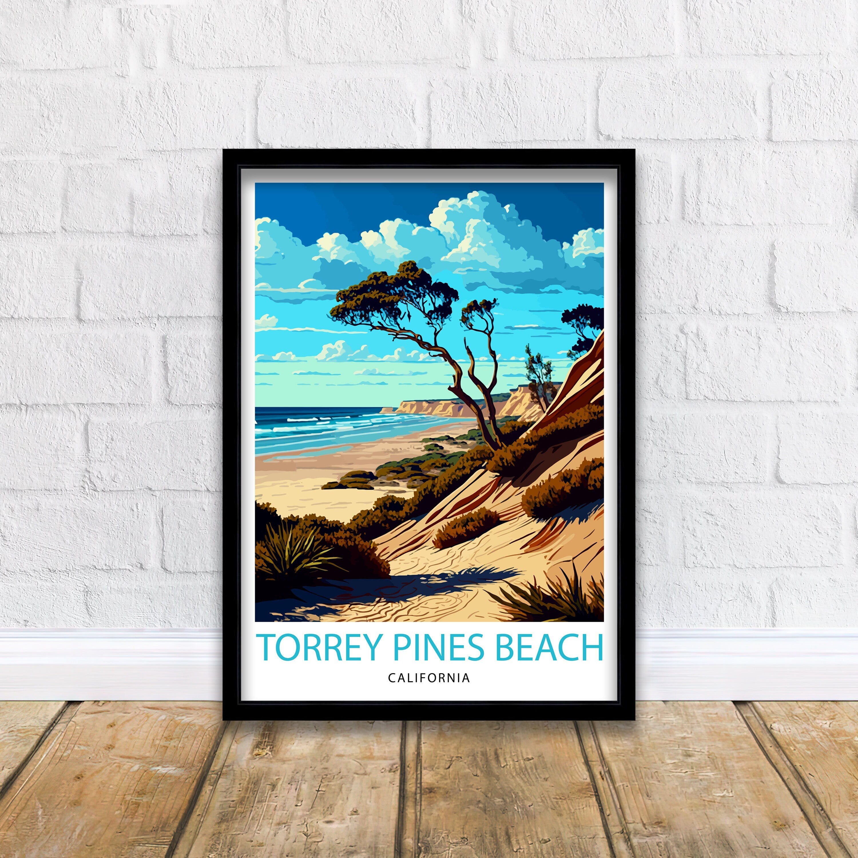Torrey Pines Beach California Travel Print| Torrey Pines Wall Decor Torrey Pines Home Living Decor Torrey Pines Illustration Travel Poster