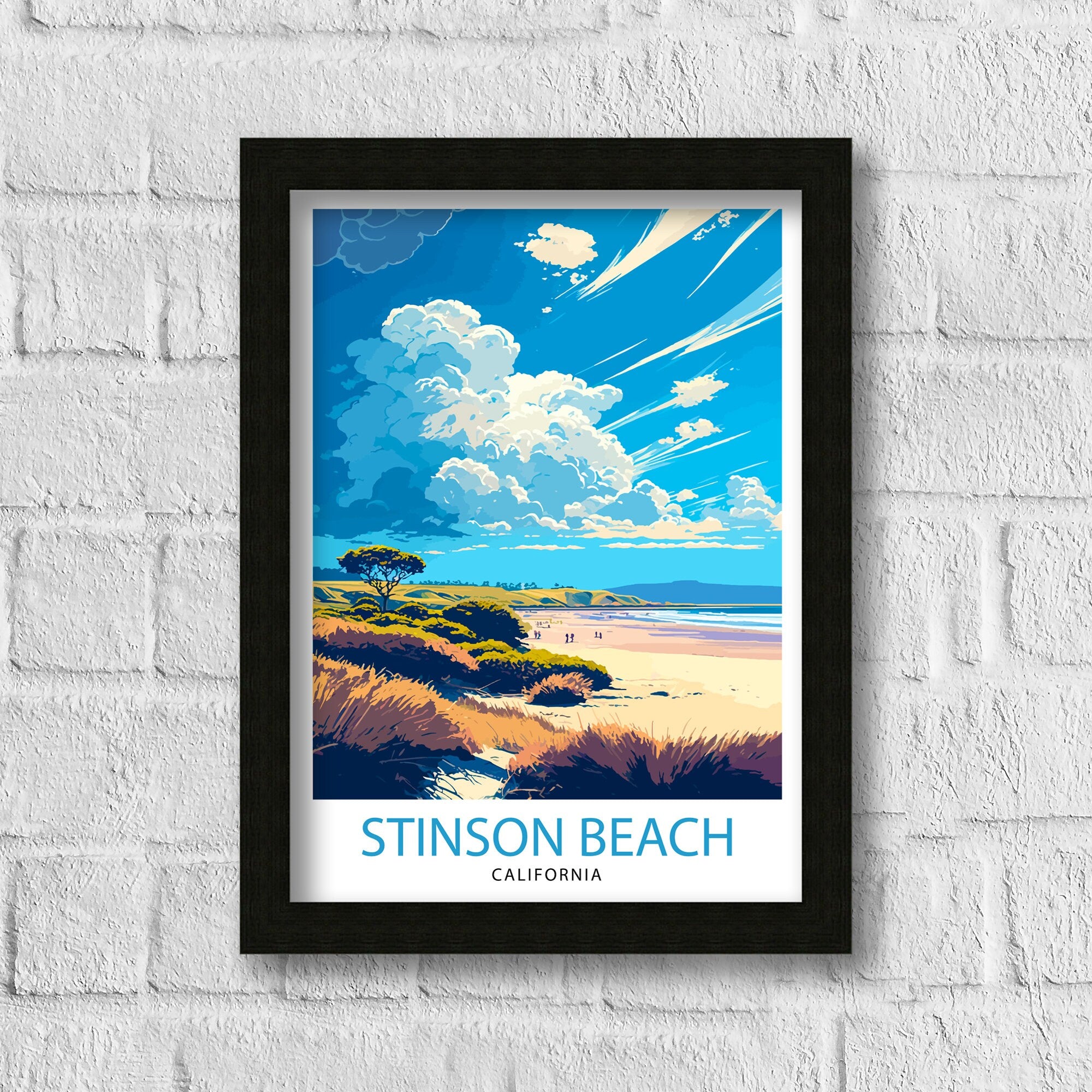 Stinson Beach California Travel Print| Wall Decor Home Living Decor Illustration Travel Poster Gift for Stinson Beach California Home Decor