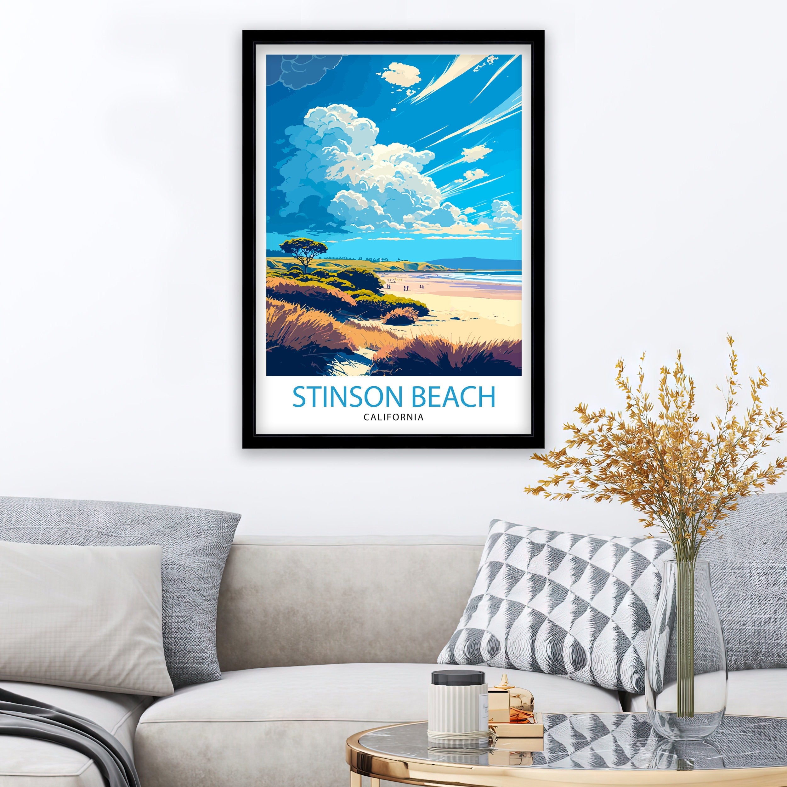 Stinson Beach California Travel Print| Wall Decor Home Living Decor Illustration Travel Poster Gift for Stinson Beach California Home Decor