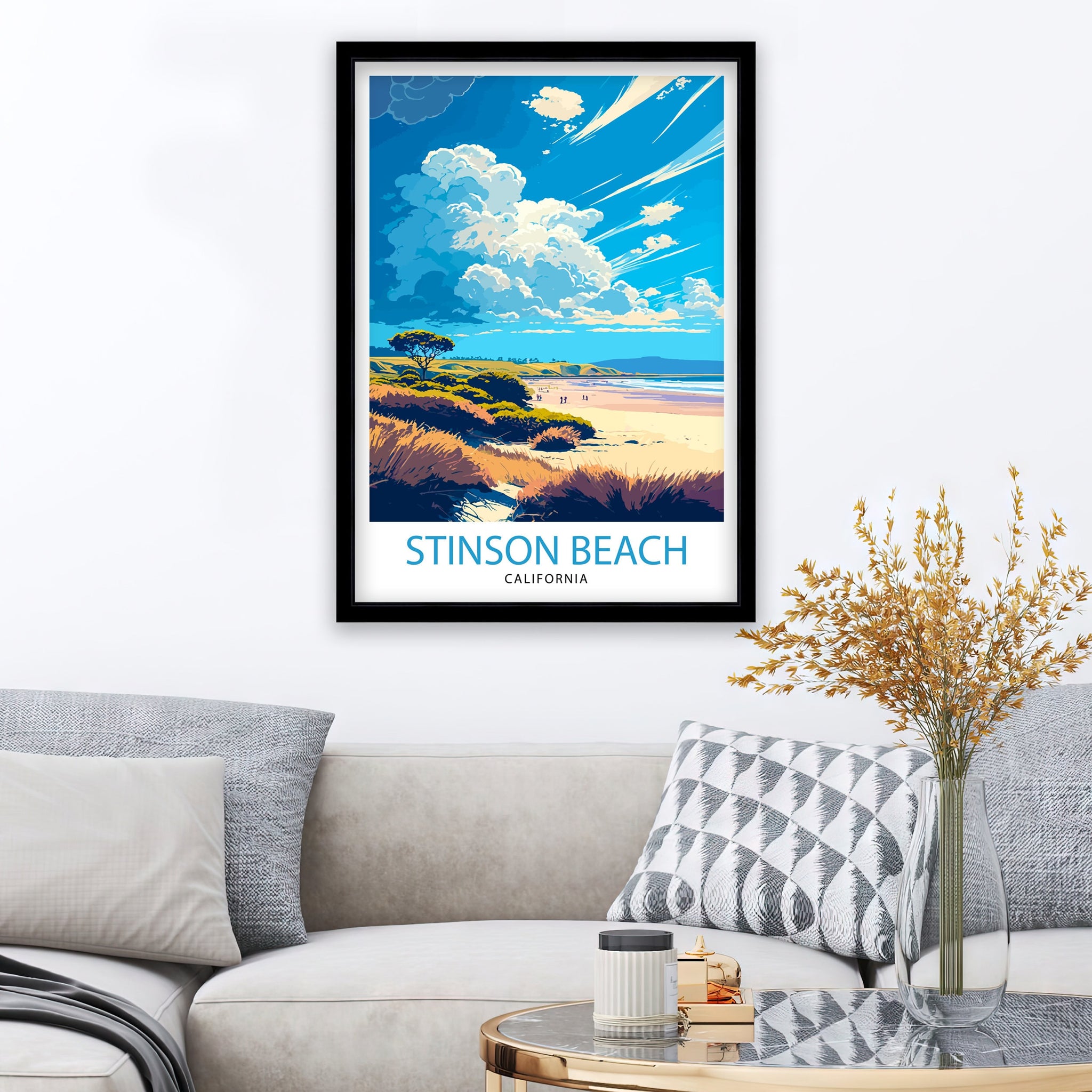Stinson Beach California Travel Print| Wall Decor Home Living Decor Illustration Travel Poster Gift for Stinson Beach California Home Decor
