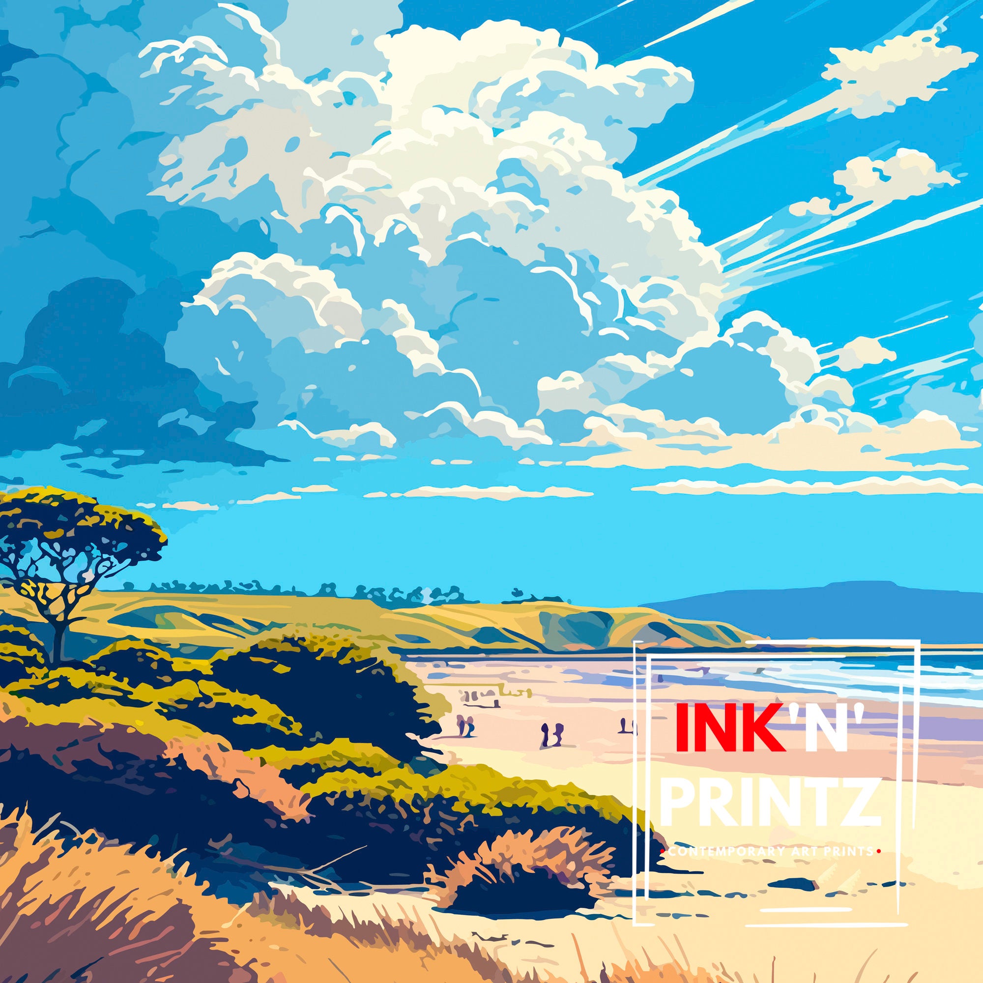 Stinson Beach California Travel Print| Wall Decor Home Living Decor Illustration Travel Poster Gift for Stinson Beach California Home Decor