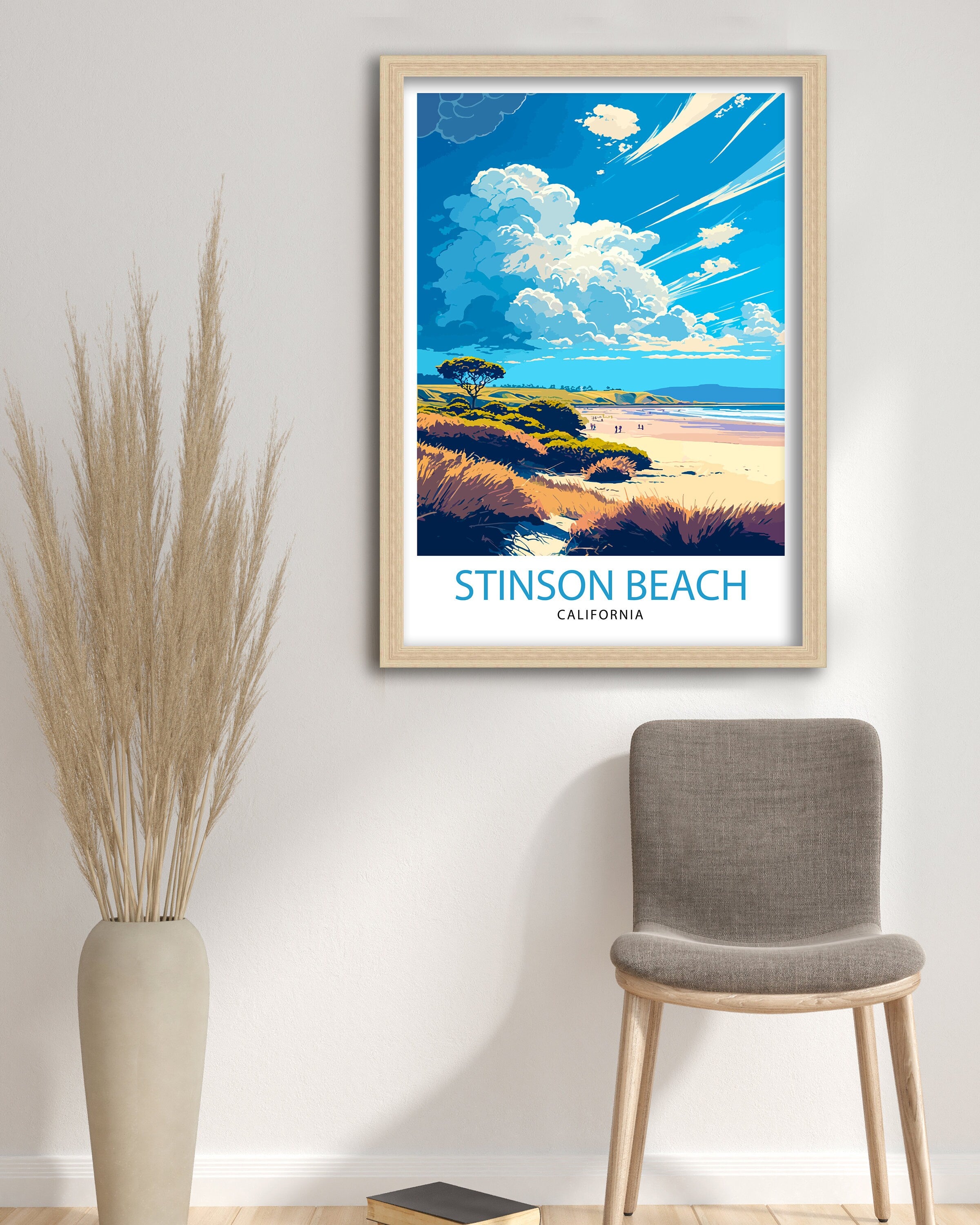 Stinson Beach California Travel Print| Wall Decor Home Living Decor Illustration Travel Poster Gift for Stinson Beach California Home Decor