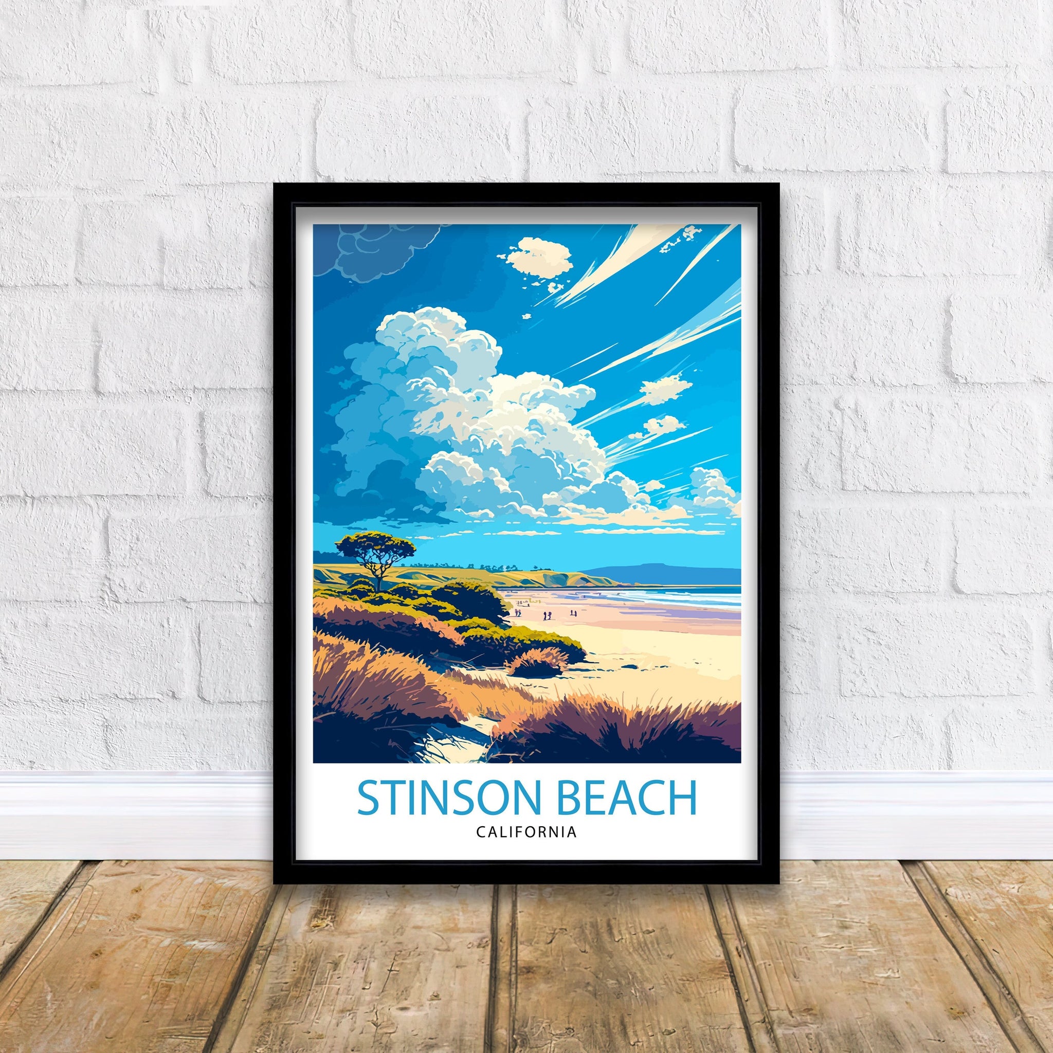 Stinson Beach California Travel Print| Wall Decor Home Living Decor Illustration Travel Poster Gift for Stinson Beach California Home Decor