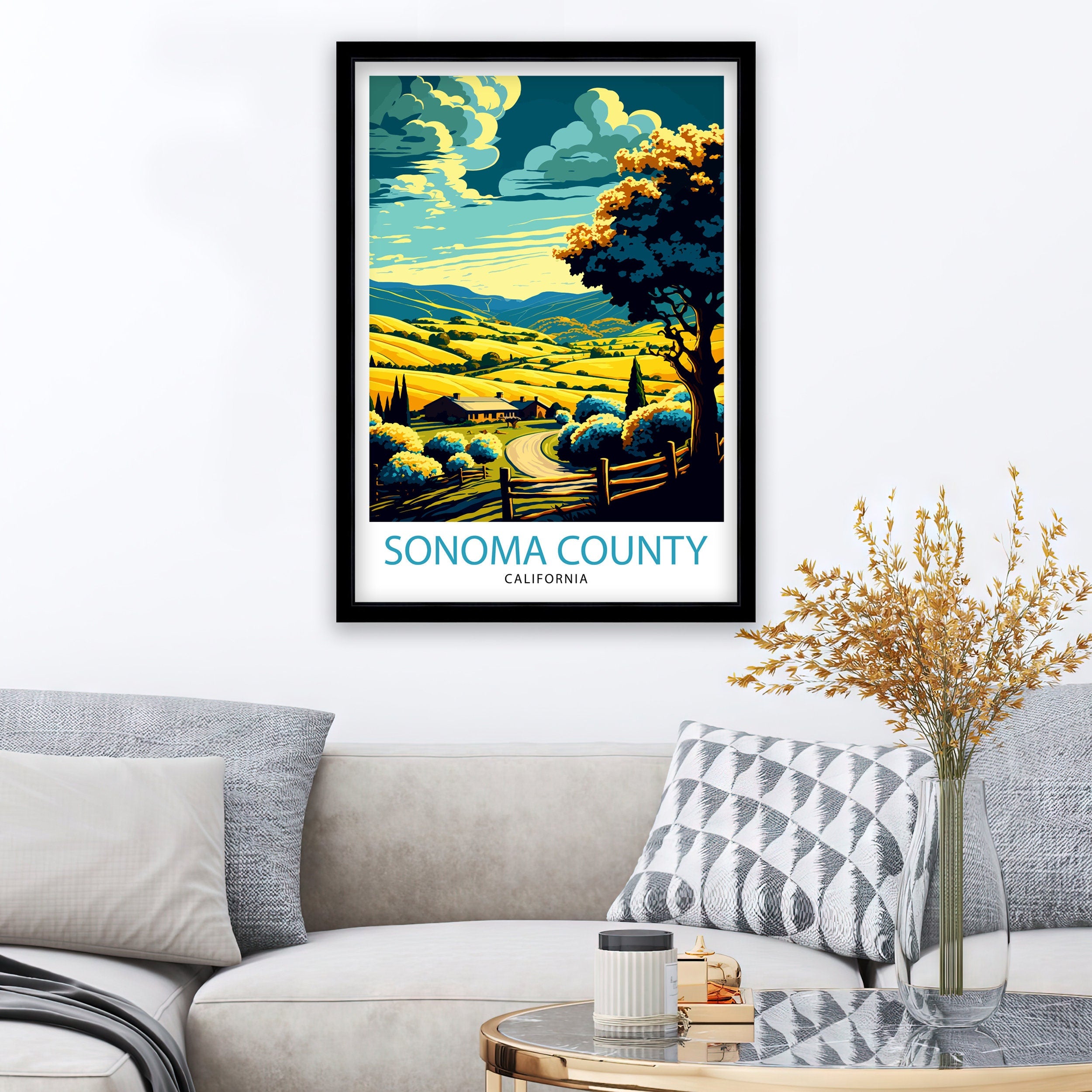 Sonoma California Travel Print| Poster, Sonoma Wall Art Sonoma Home Decor Sonoma Gift Idea Sonoma Illustration Sonoma Valley Print