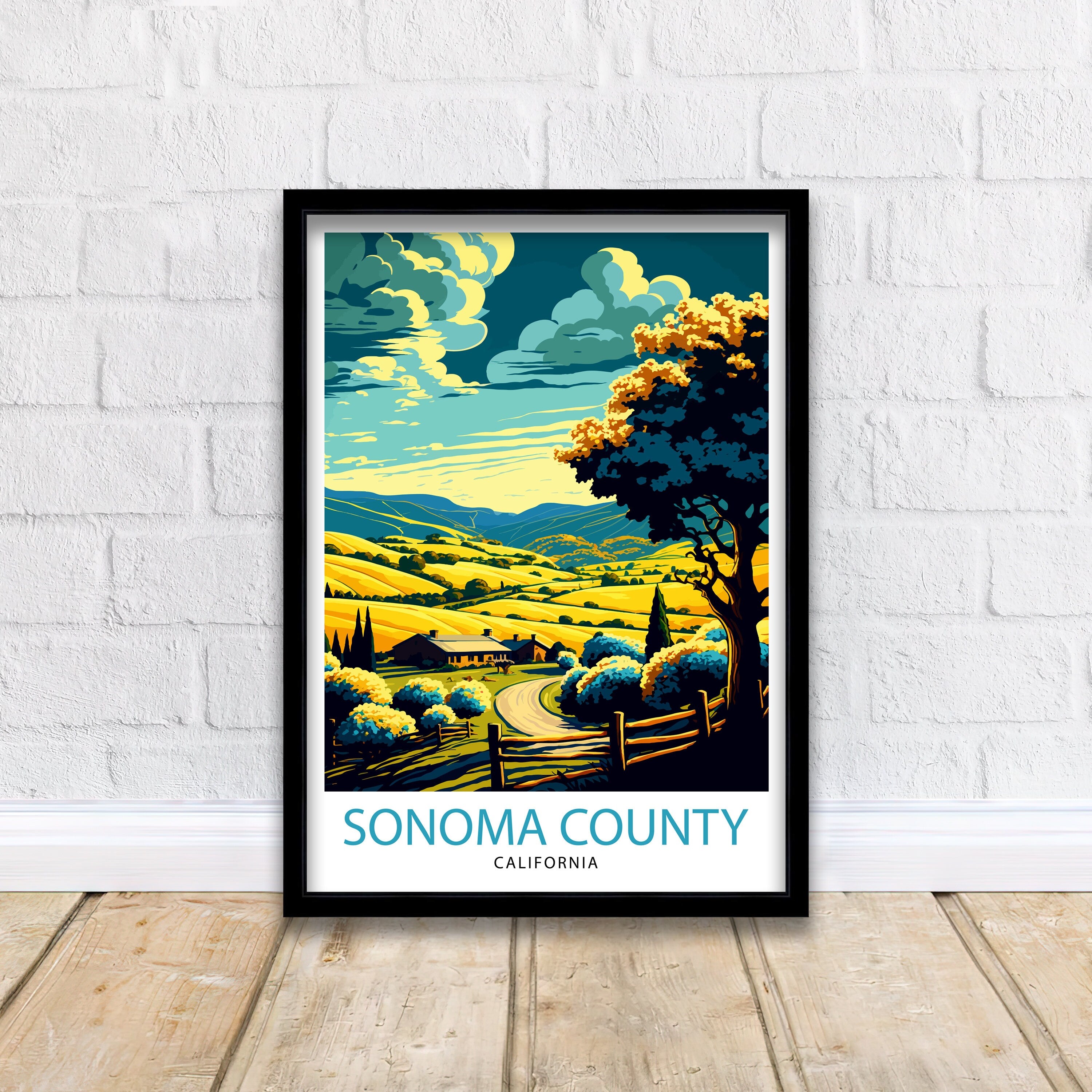 Sonoma California Travel Print| Poster, Sonoma Wall Art Sonoma Home Decor Sonoma Gift Idea Sonoma Illustration Sonoma Valley Print