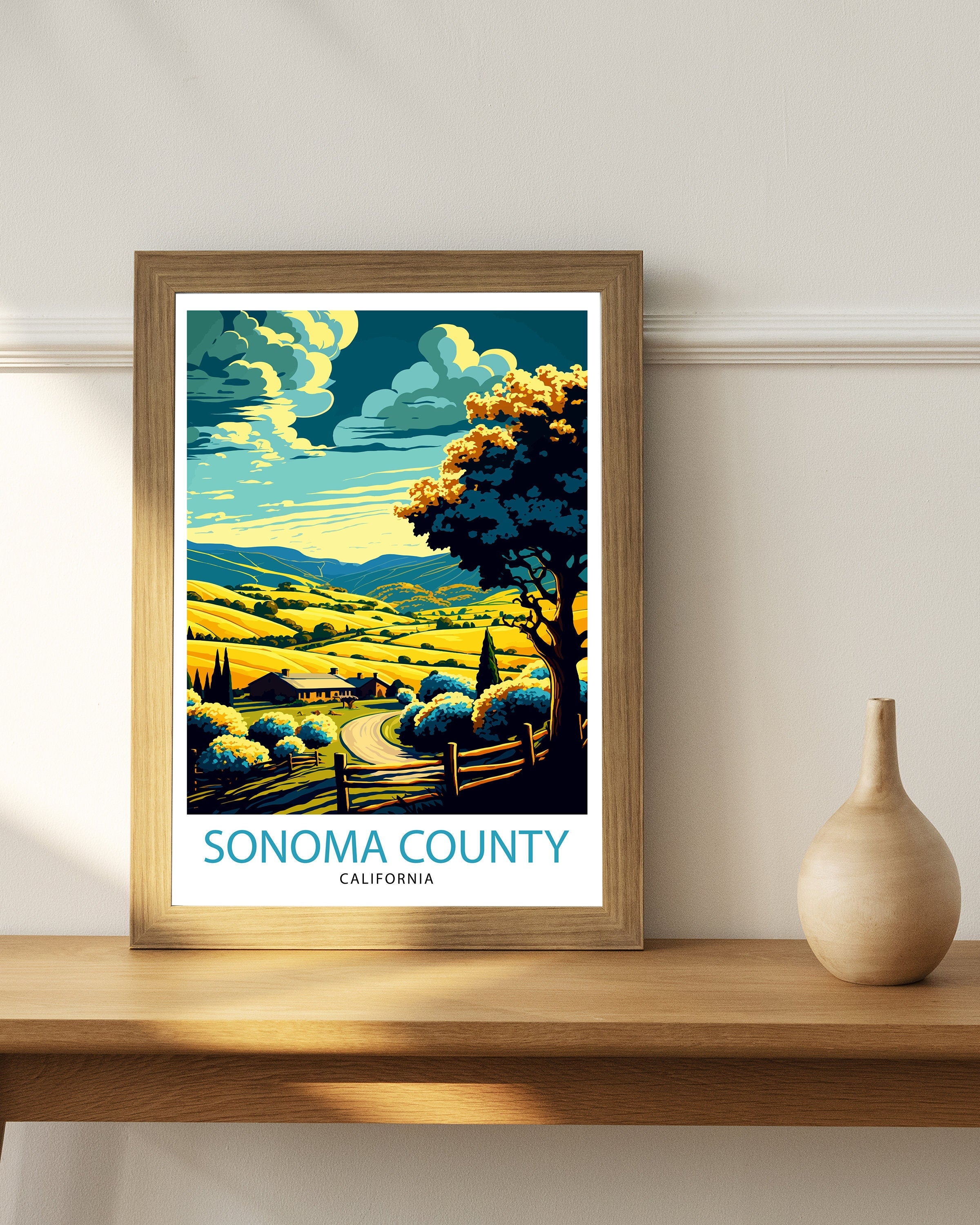 Sonoma California Travel Print| Poster, Sonoma Wall Art Sonoma Home Decor Sonoma Gift Idea Sonoma Illustration Sonoma Valley Print