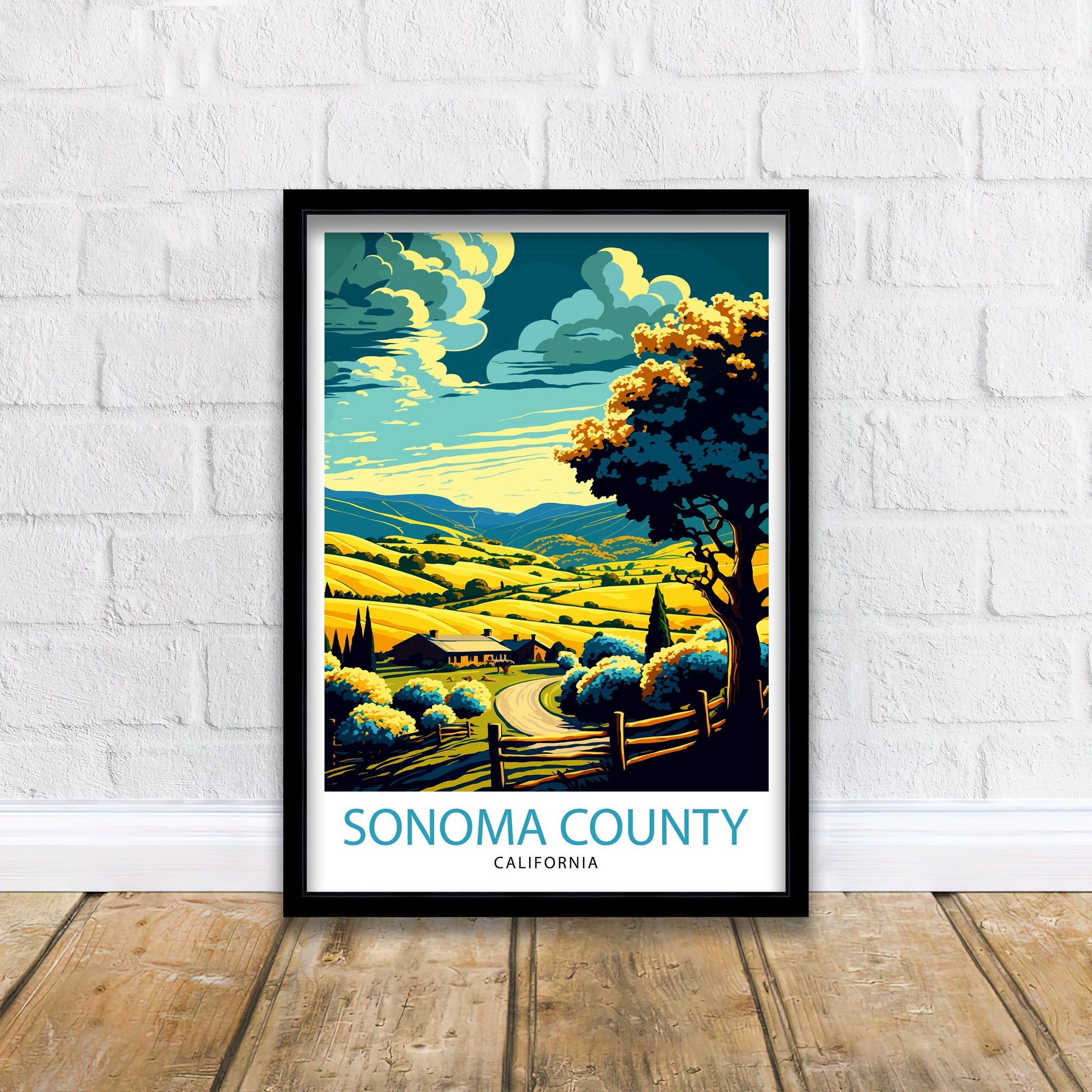 Sonoma California Travel Print| Poster, Sonoma Wall Art Sonoma Home Decor Sonoma Gift Idea Sonoma Illustration Sonoma Valley Print