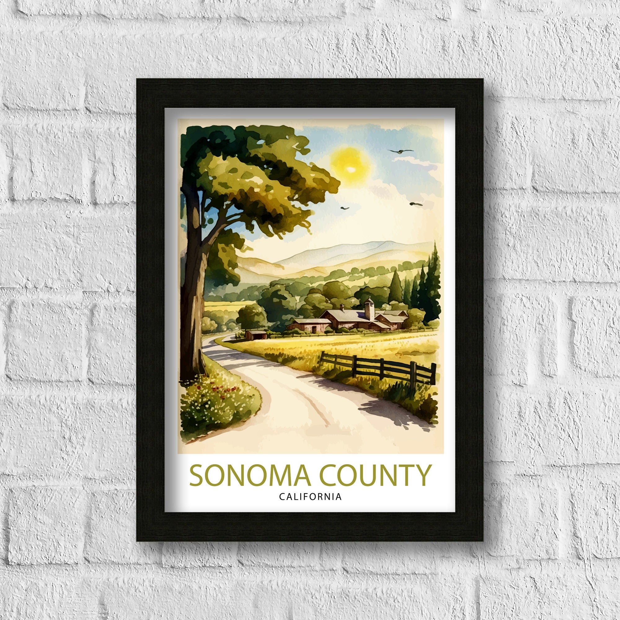 Sonoma California Travel Print| Poster, Sonoma Wall Art Sonoma Home Decor Sonoma Gift Idea Sonoma Illustration Sonoma Valley Print