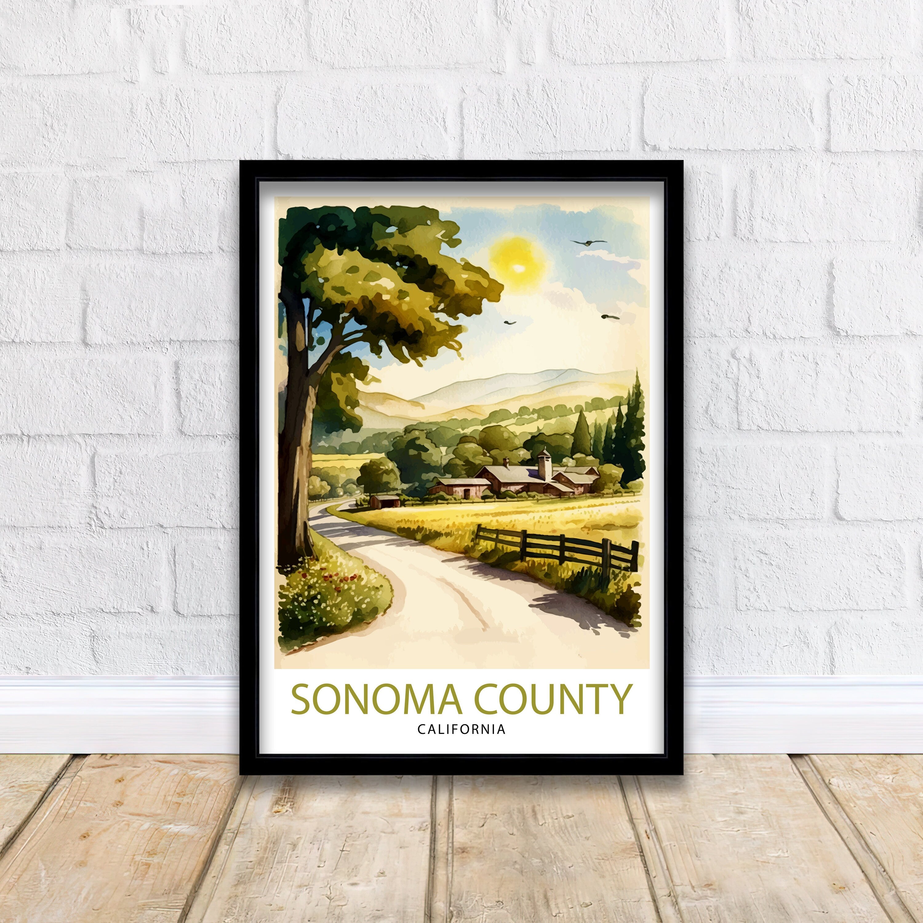 Sonoma California Travel Print| Poster, Sonoma Wall Art Sonoma Home Decor Sonoma Gift Idea Sonoma Illustration Sonoma Valley Print