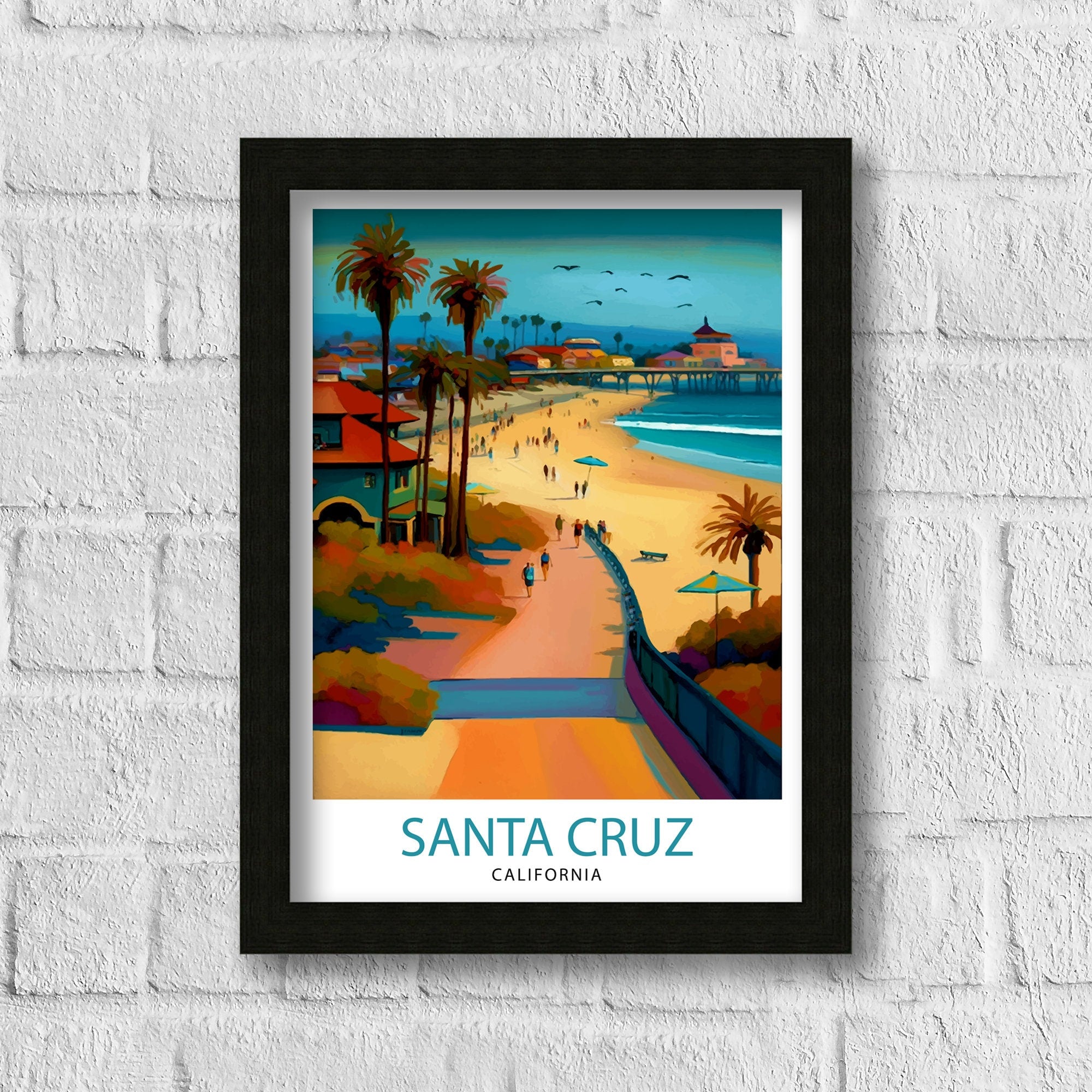 Santa Cruz California Travel Print Wall Art, Home Decor Santa Cruz Illustration Travel Poster Gift for Santa Cruz California Home Decor