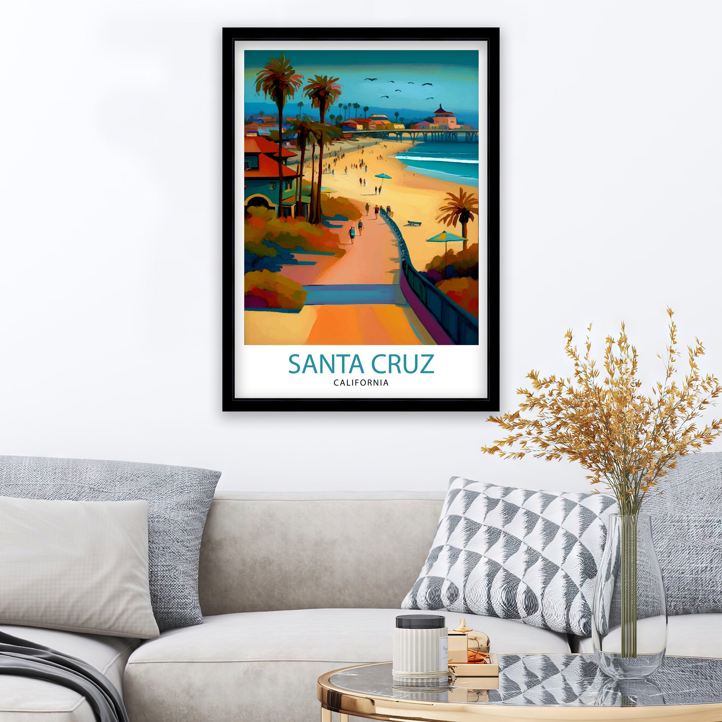 Santa Cruz California Travel Print Wall Art, Home Decor Santa Cruz Illustration Travel Poster Gift for Santa Cruz California Home Decor