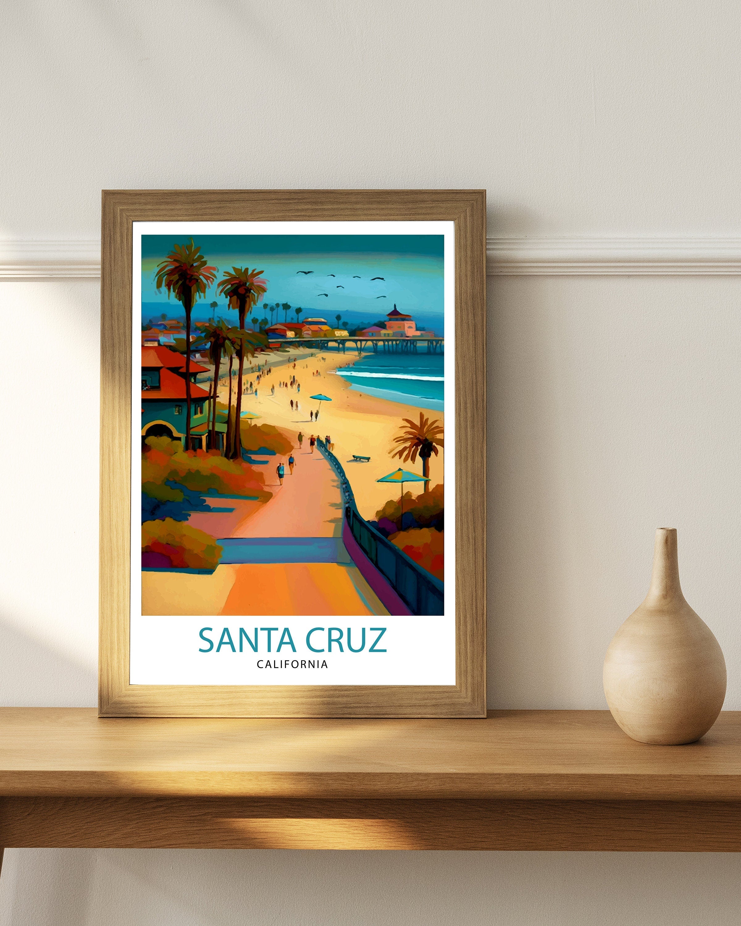 Santa Cruz California Travel Print Wall Art, Home Decor Santa Cruz Illustration Travel Poster Gift for Santa Cruz California Home Decor
