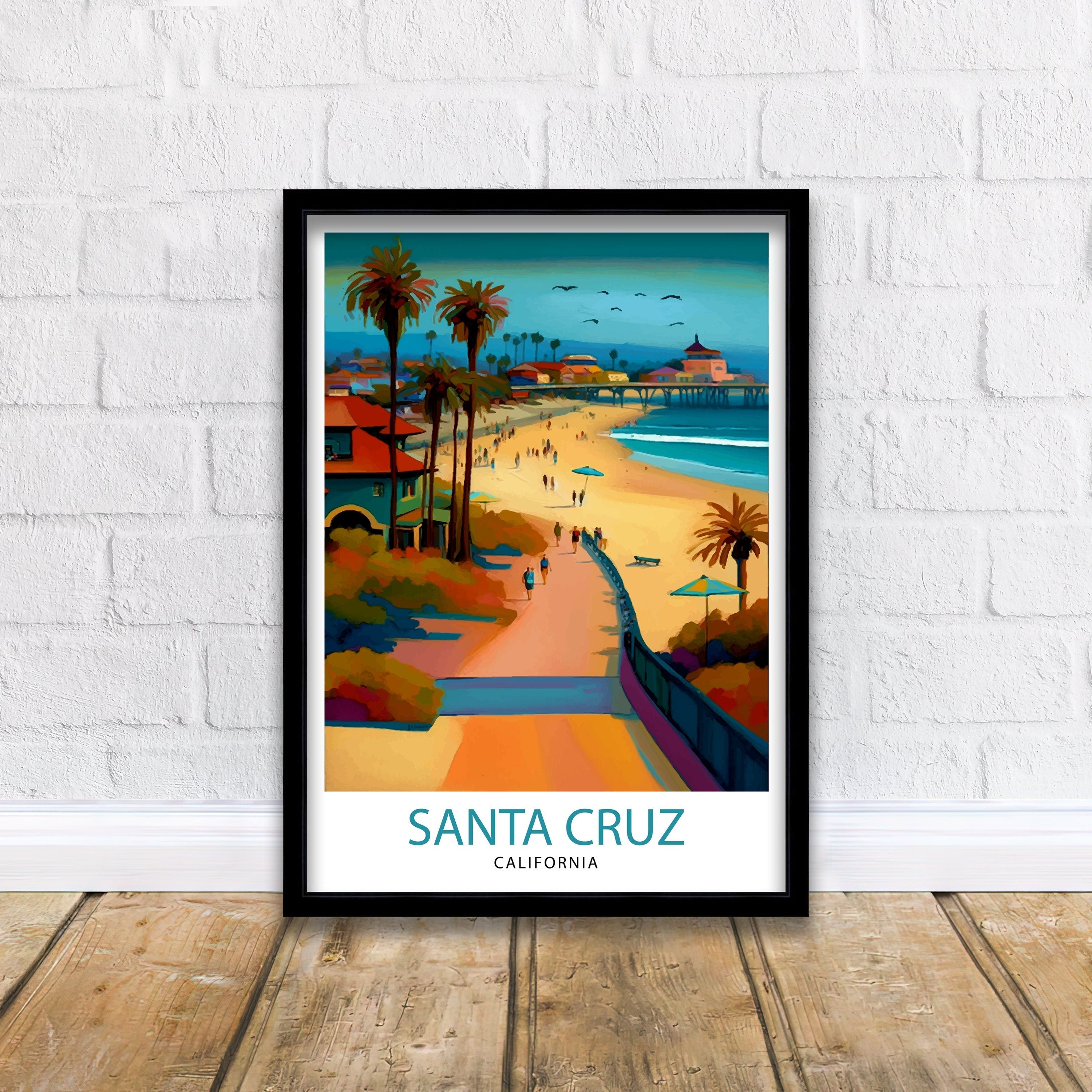 Santa Cruz California Travel Print Wall Art, Home Decor Santa Cruz Illustration Travel Poster Gift for Santa Cruz California Home Decor