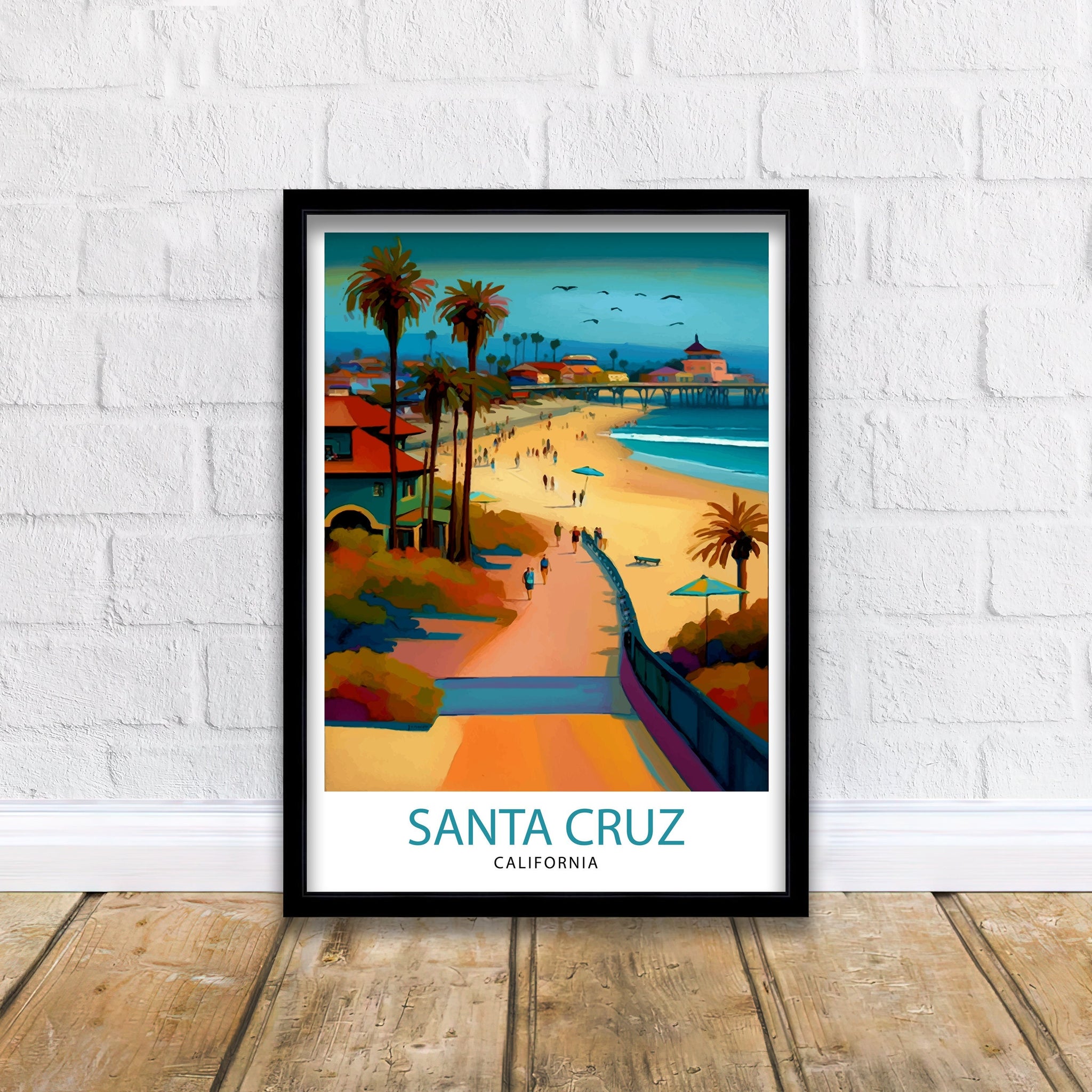 Santa Cruz California Travel Print Wall Art, Home Decor Santa Cruz Illustration Travel Poster Gift for Santa Cruz California Home Decor
