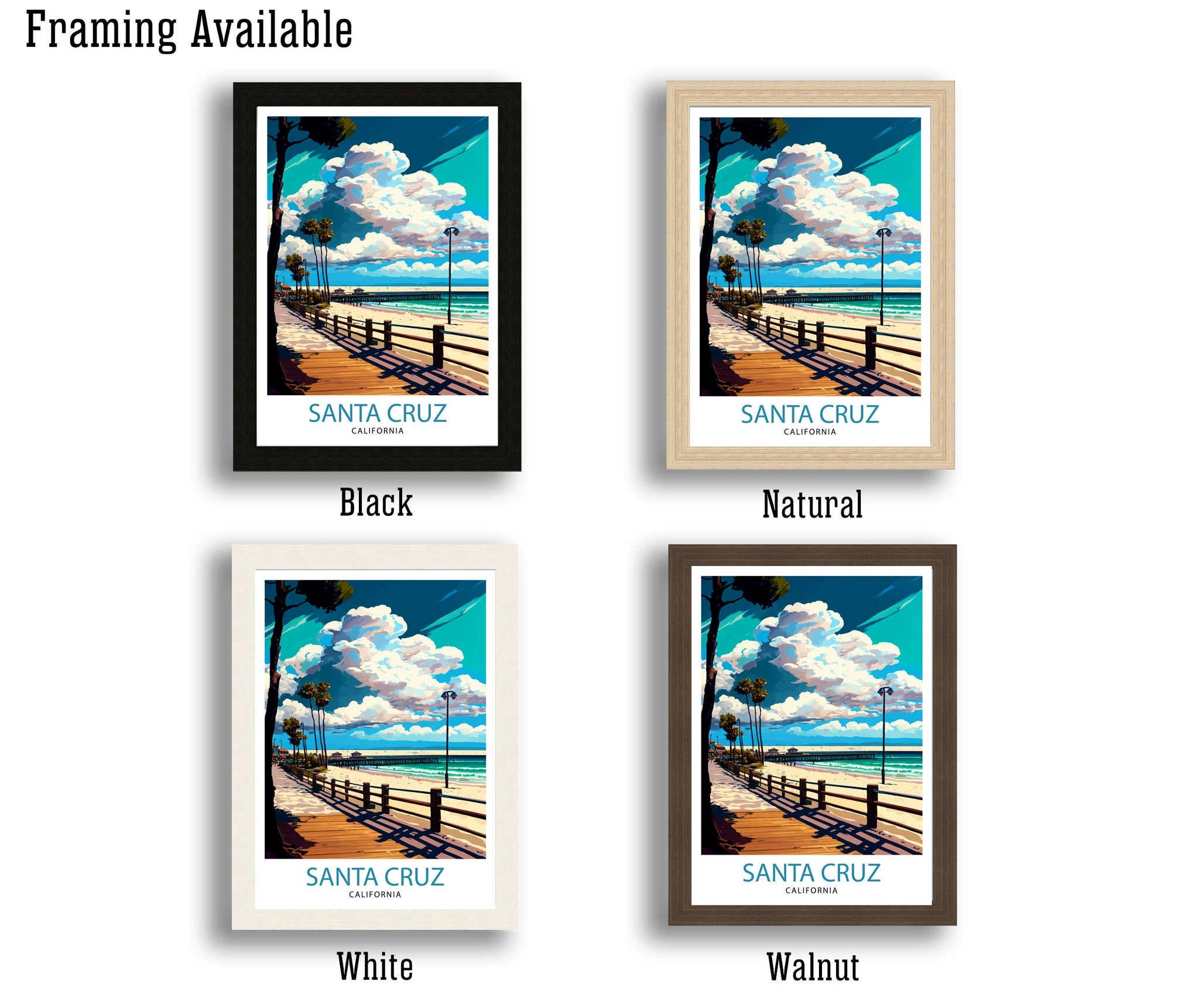 Santa Cruz California Travel Print Wall Art, Home Decor Santa Cruz Illustration Travel Poster Gift for Santa Cruz California Home Decor