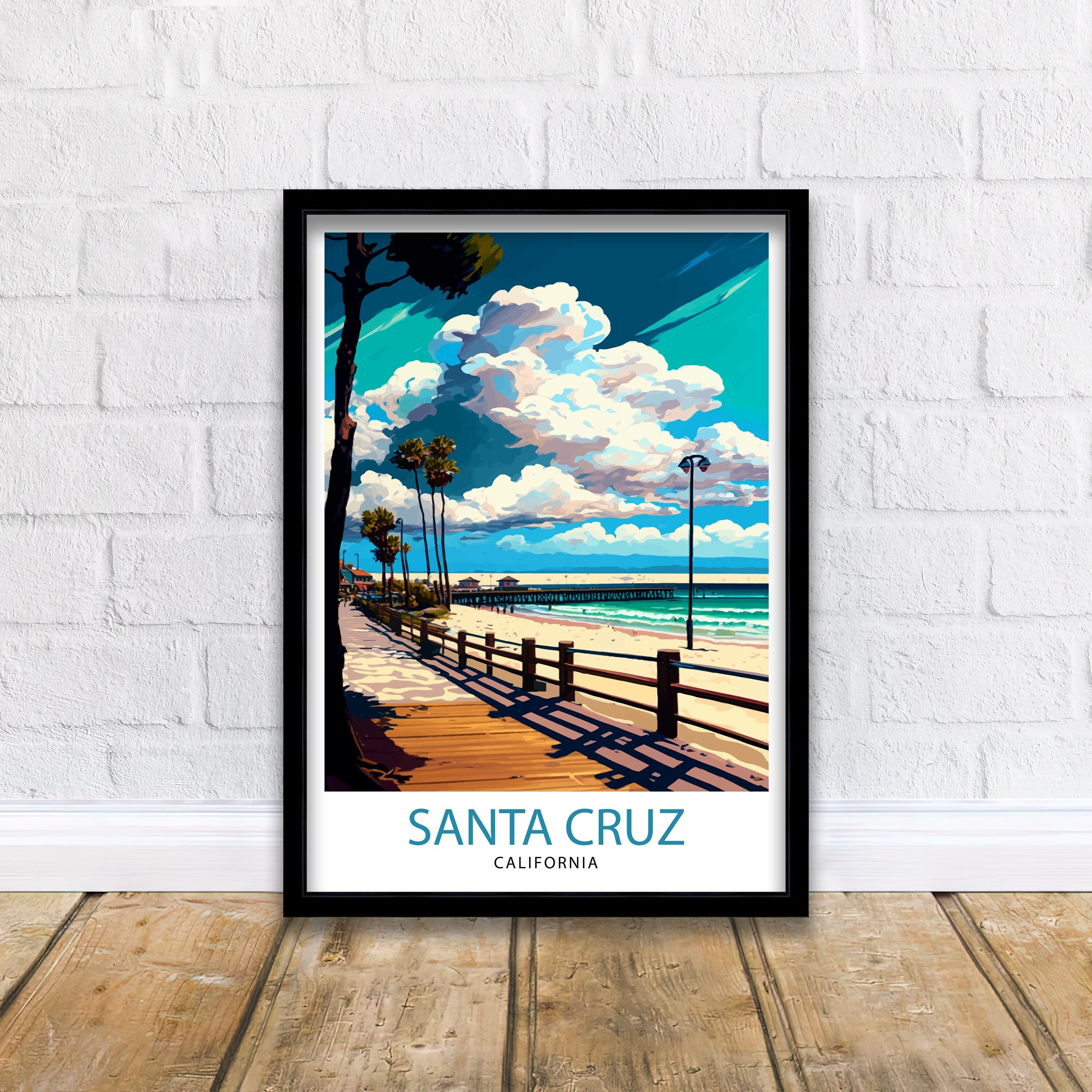 Santa Cruz California Travel Print Wall Art, Home Decor Santa Cruz Illustration Travel Poster Gift for Santa Cruz California Home Decor