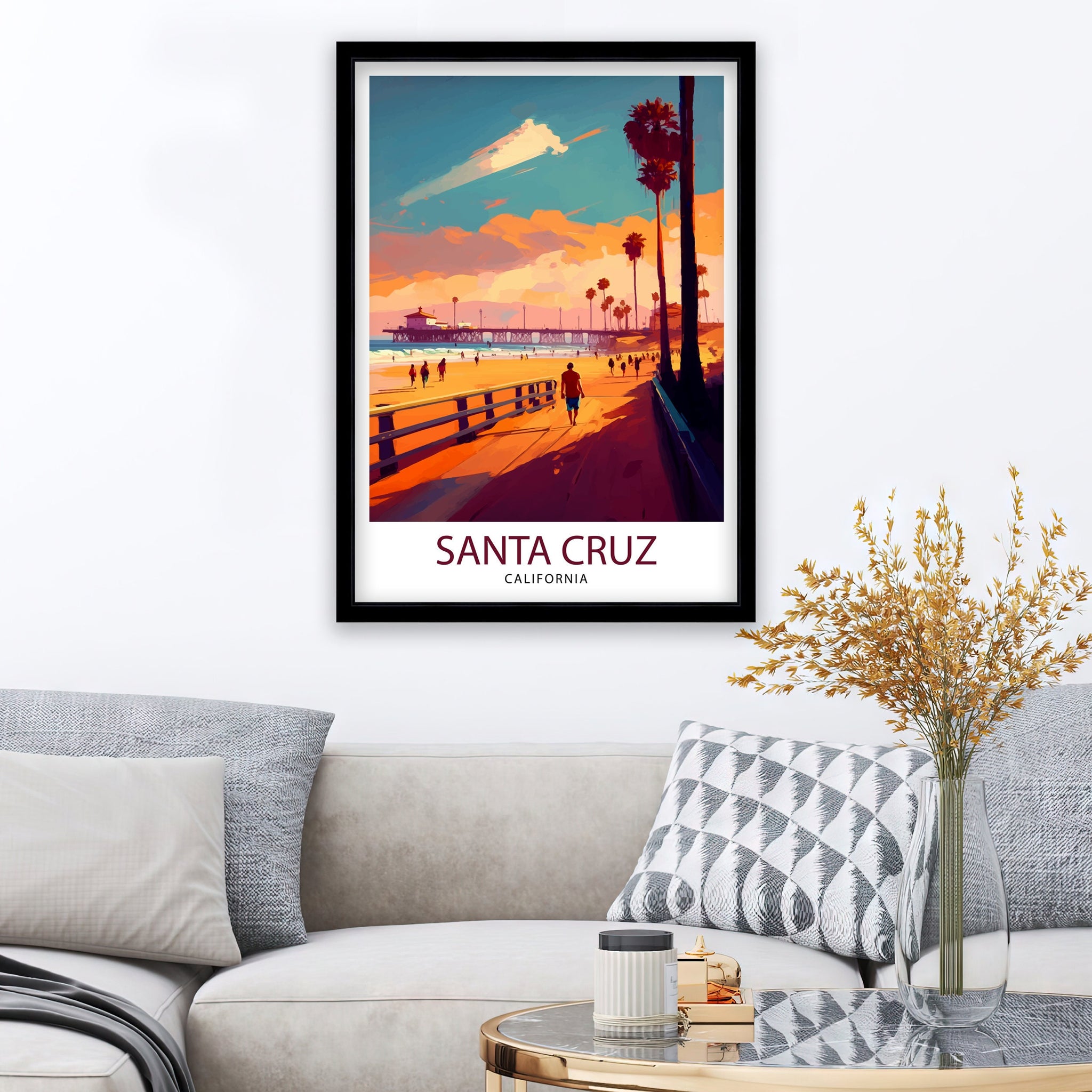 Santa Cruz California Travel Print Wall Art, Home Decor Santa Cruz Illustration Travel Poster Gift for Santa Cruz California Home Decor