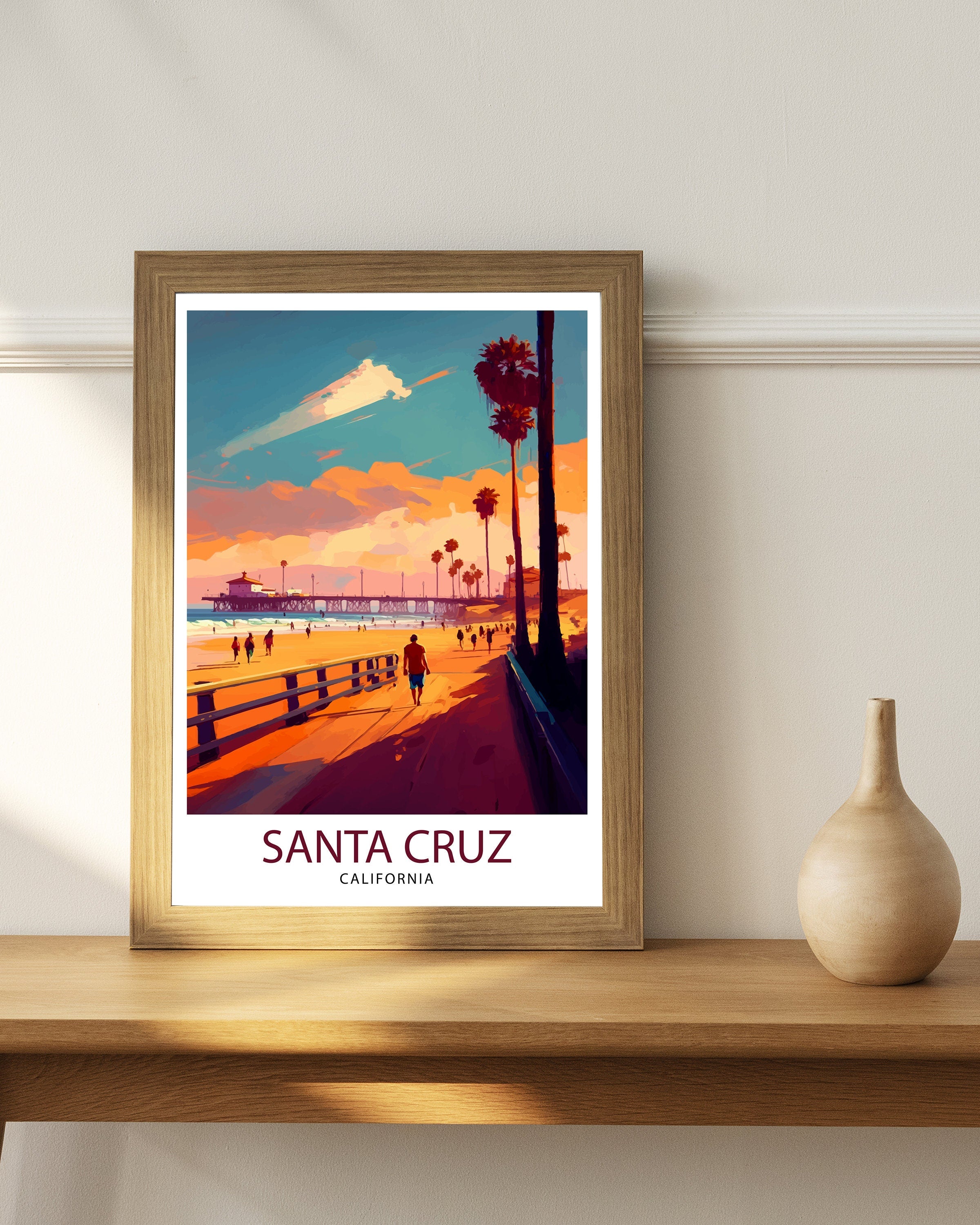 Santa Cruz California Travel Print Wall Art, Home Decor Santa Cruz Illustration Travel Poster Gift for Santa Cruz California Home Decor