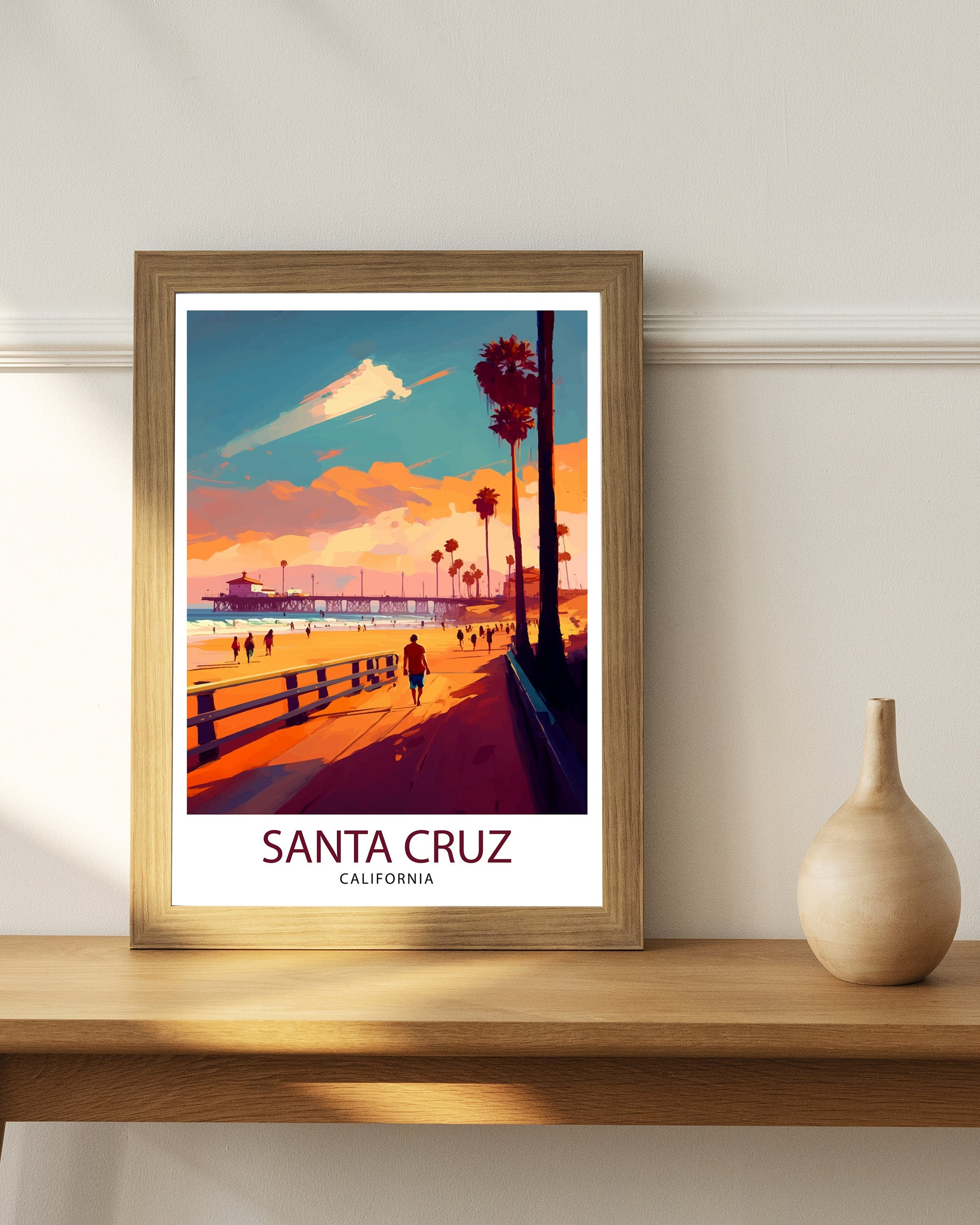 Santa Cruz California Travel Print Wall Art, Home Decor Santa Cruz Illustration Travel Poster Gift for Santa Cruz California Home Decor