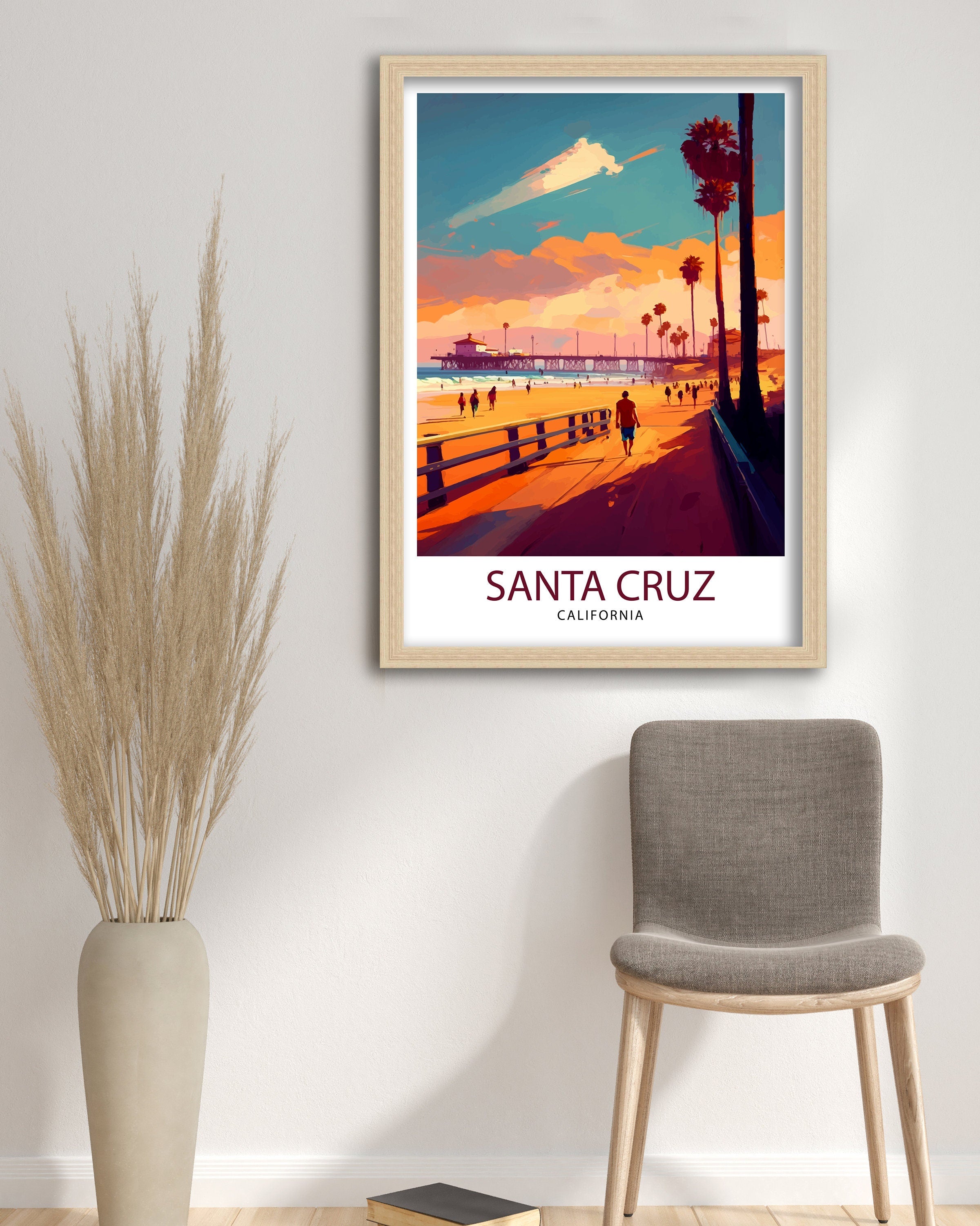 Santa Cruz California Travel Print Wall Art, Home Decor Santa Cruz Illustration Travel Poster Gift for Santa Cruz California Home Decor