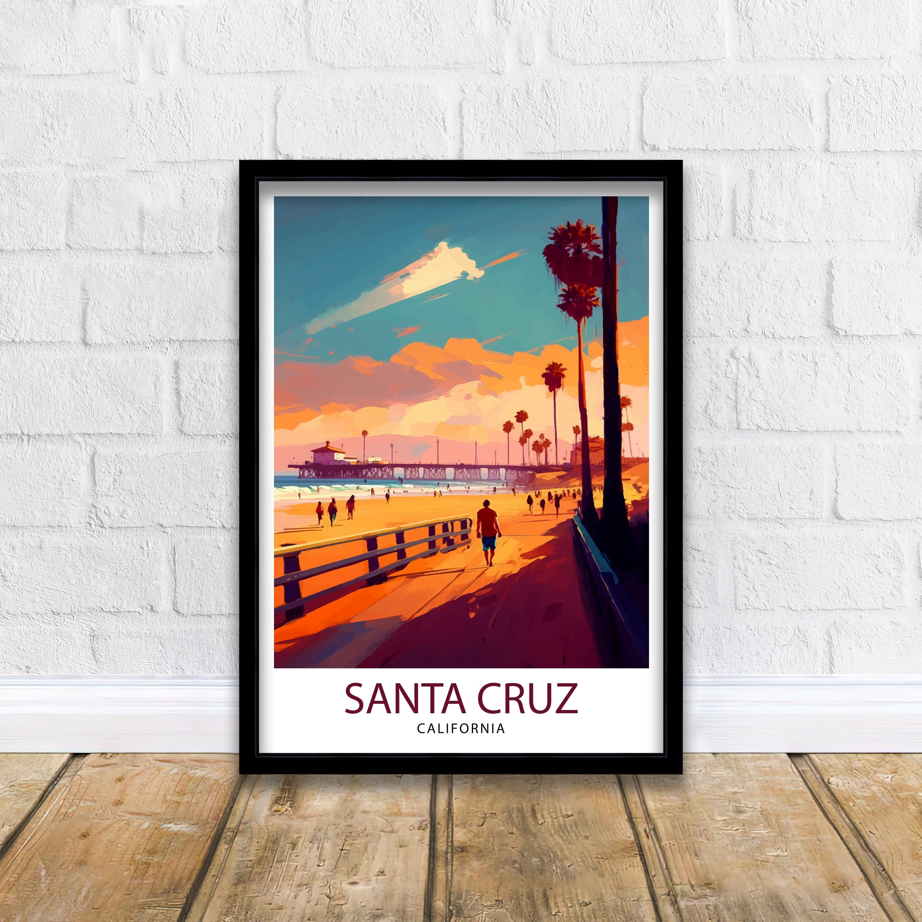 Santa Cruz California Travel Print Wall Art, Home Decor Santa Cruz Illustration Travel Poster Gift for Santa Cruz California Home Decor