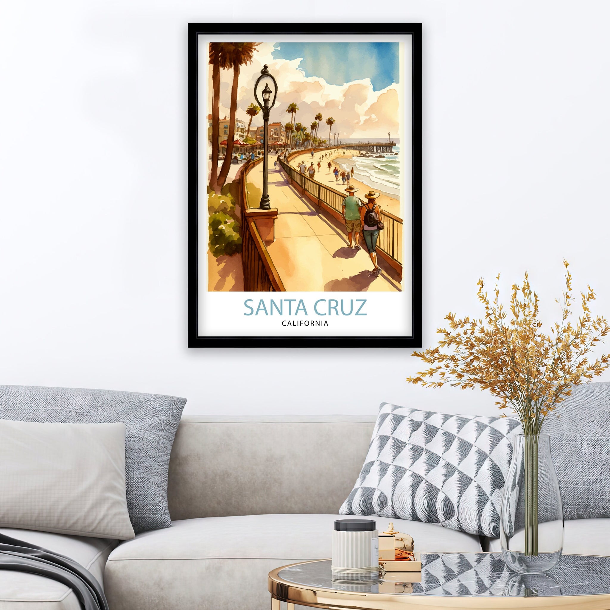 Santa Cruz California Travel Print Wall Art, Home Decor Santa Cruz Illustration Travel Poster Gift for Santa Cruz California Home Decor