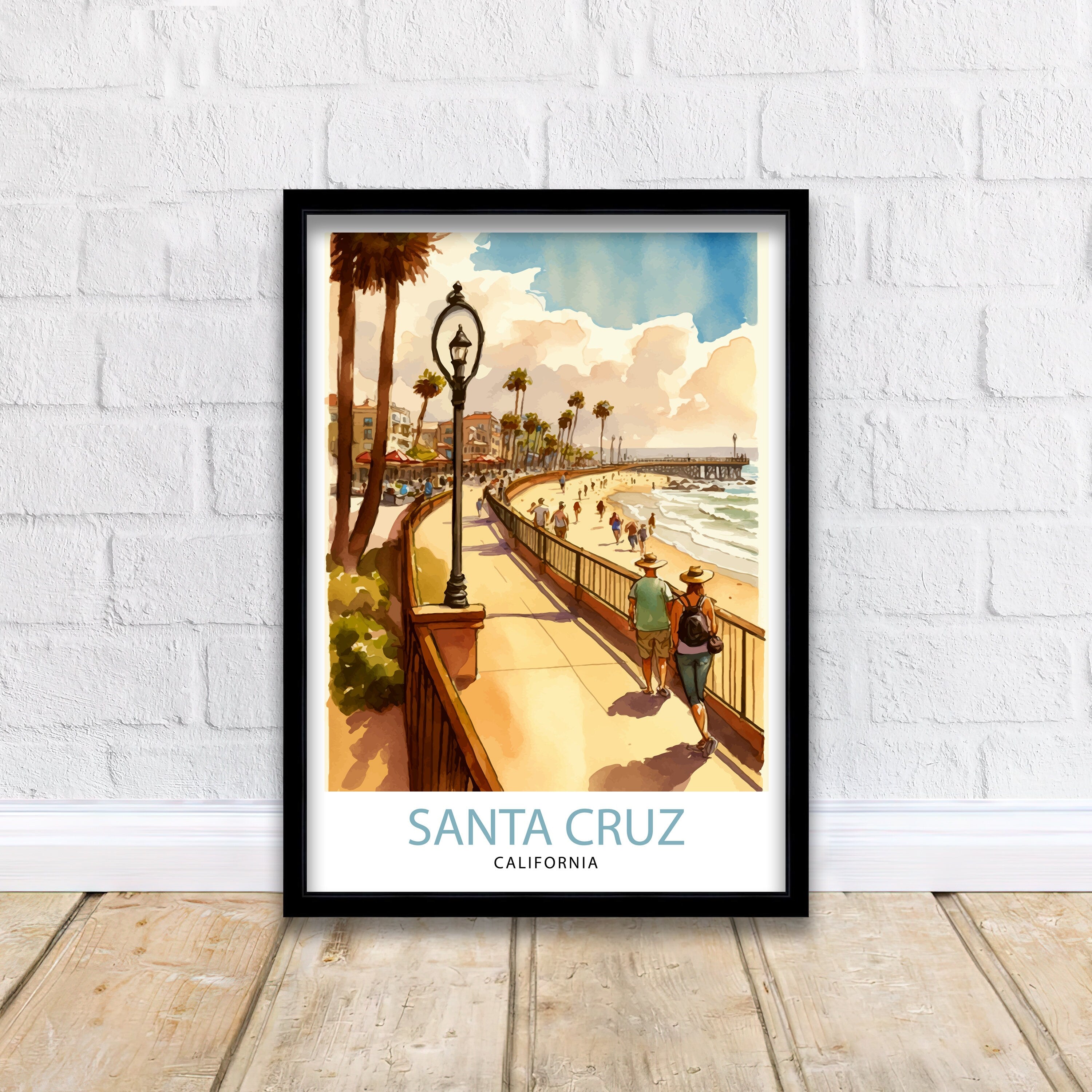 Santa Cruz California Travel Print Wall Art, Home Decor Santa Cruz Illustration Travel Poster Gift for Santa Cruz California Home Decor