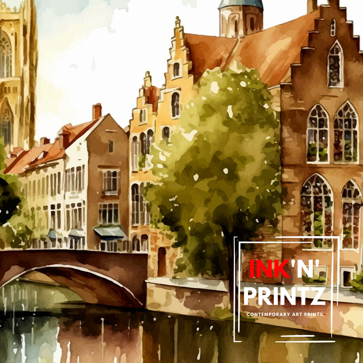 Bruges Belgium Travel Poster Bruges Wall Art Bruges Home Decor Bruges Illustration Travel Poster Belgium Gift Bruges Art