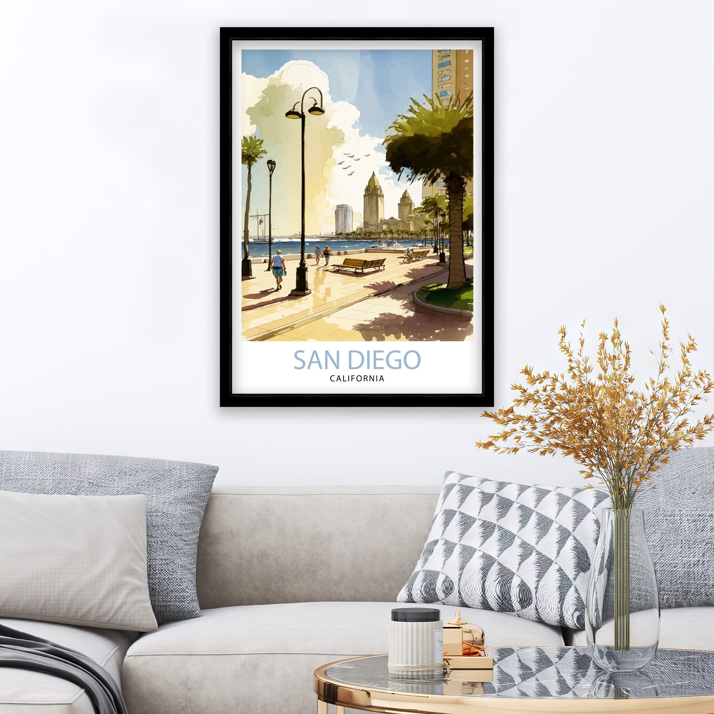 San Diego California Travel Print| San Diego Wall Decor San Diego Home Living Decor San Diego Illustration San Diego Travel Poster Gift